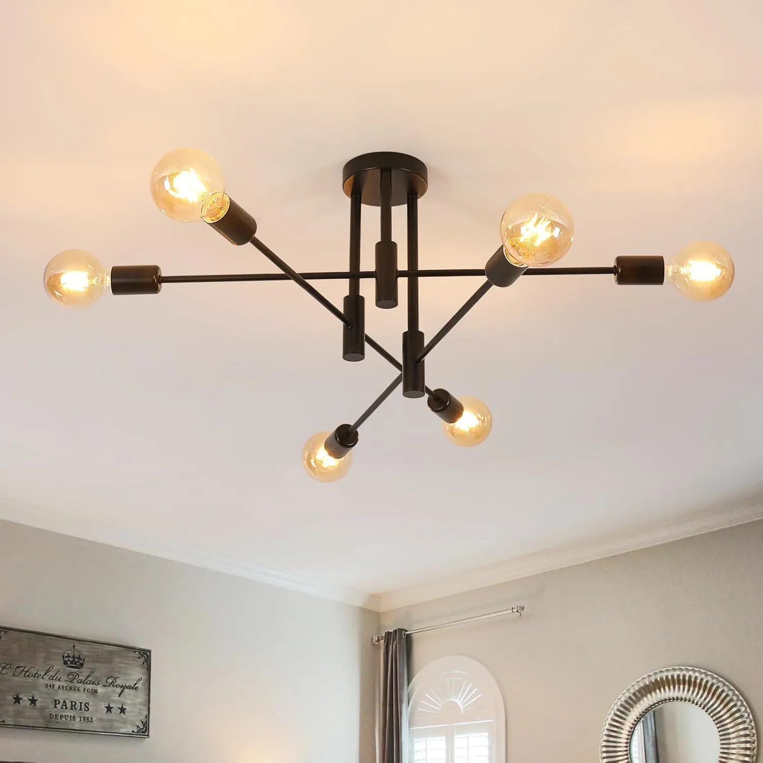 Comely Lampadario Sputnik Nero, 6 Luci Plafoniera Soffitto Vintage E27 - immagine 2