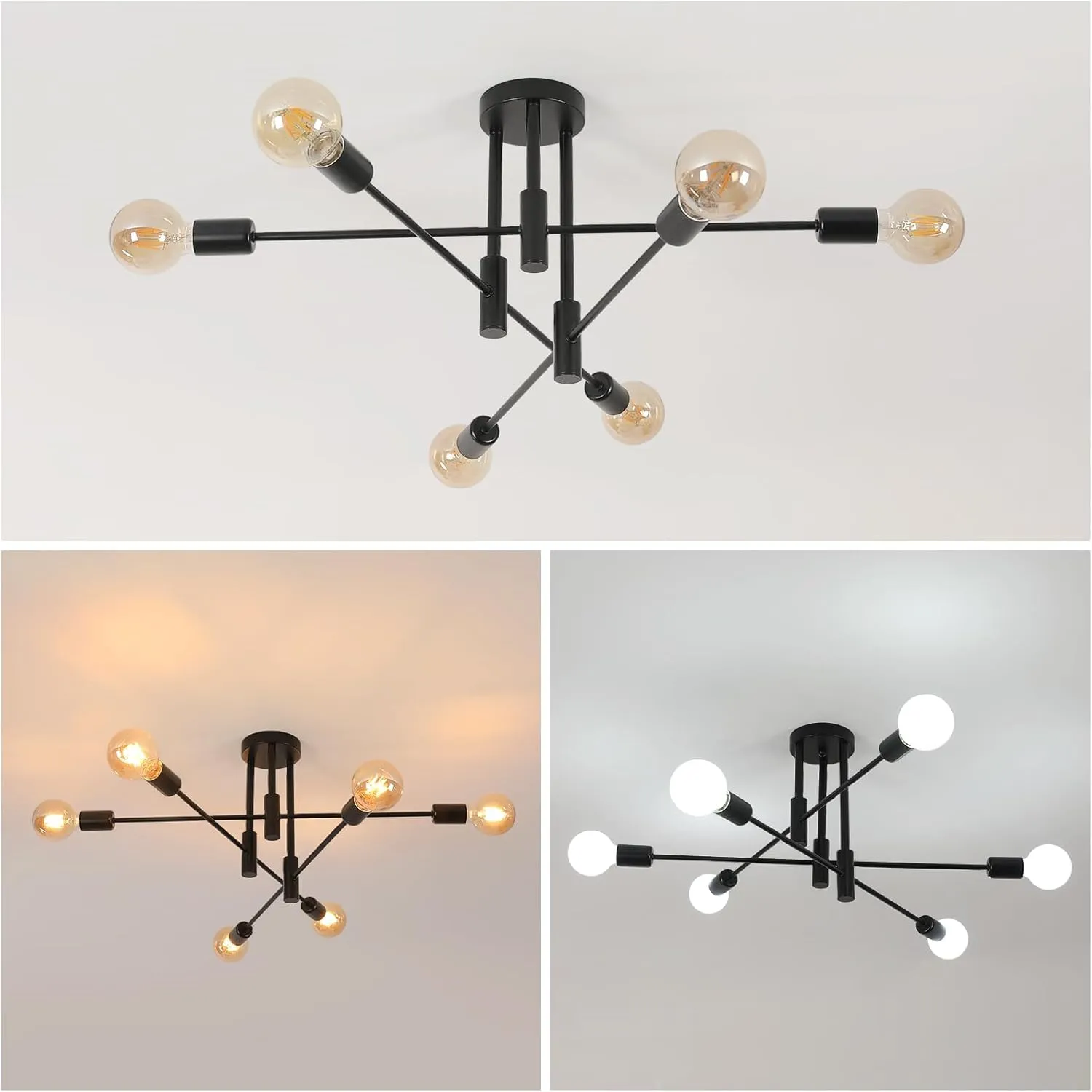 Comely Lampadario Sputnik Nero, 6 Luci Plafoniera Soffitto Vintage E27 - immagine 6