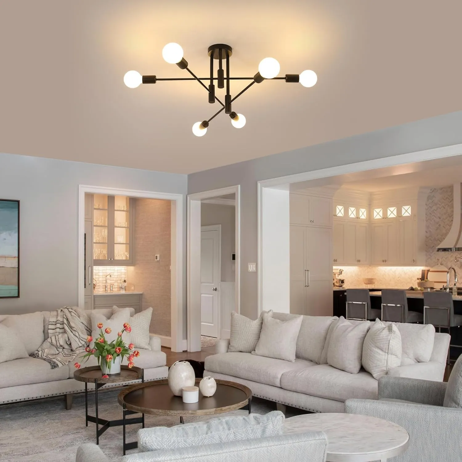 Comely Lampadario Sputnik Nero, 6 Luci Plafoniera Soffitto Vintage E27 - immagine 7