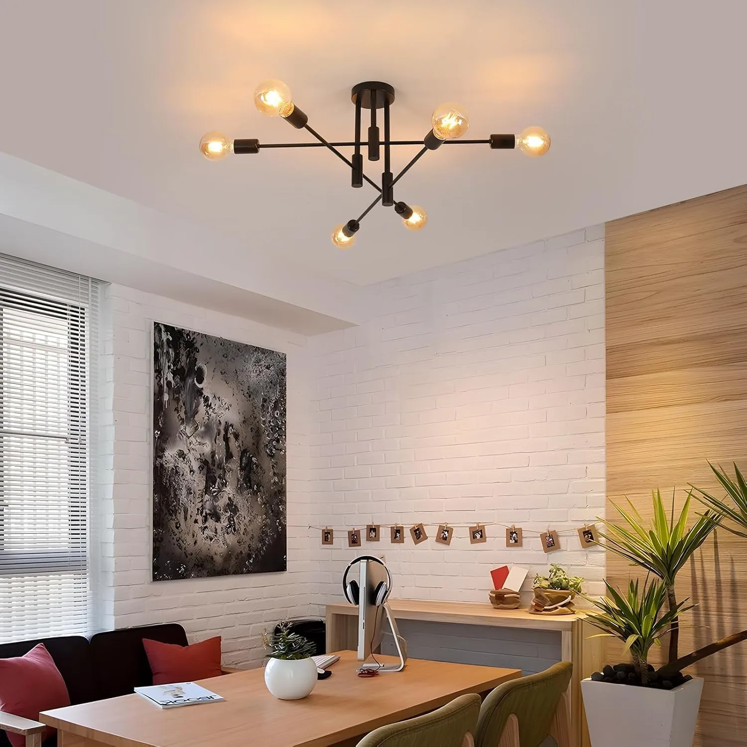 Comely Lampadario Sputnik Nero, 6 Luci Plafoniera Soffitto Vintage E27 - immagine 8