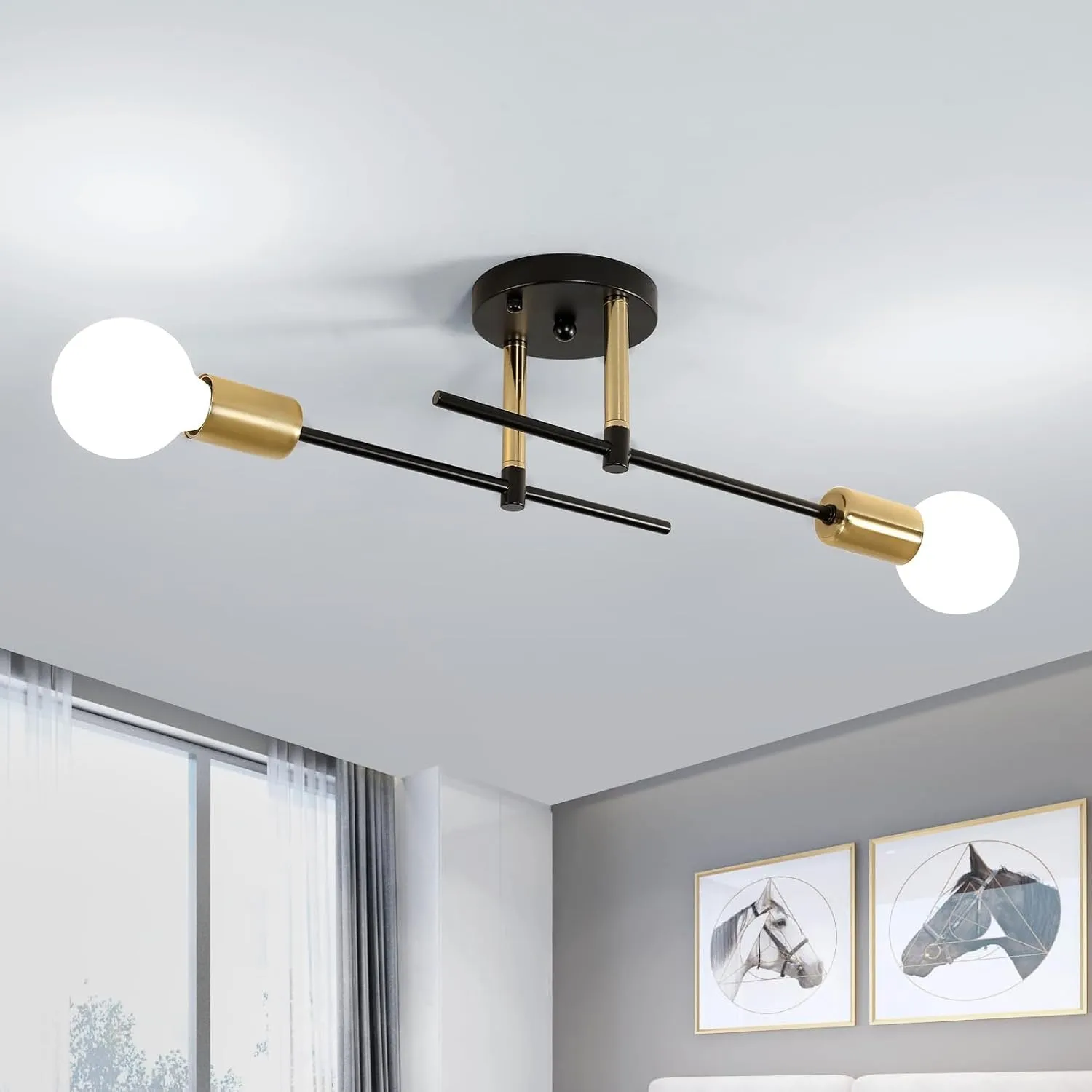 Comely Lampadario Soffitto Industriale Sputnik E27, 2 Luci, Nero e Oro - immagine 1