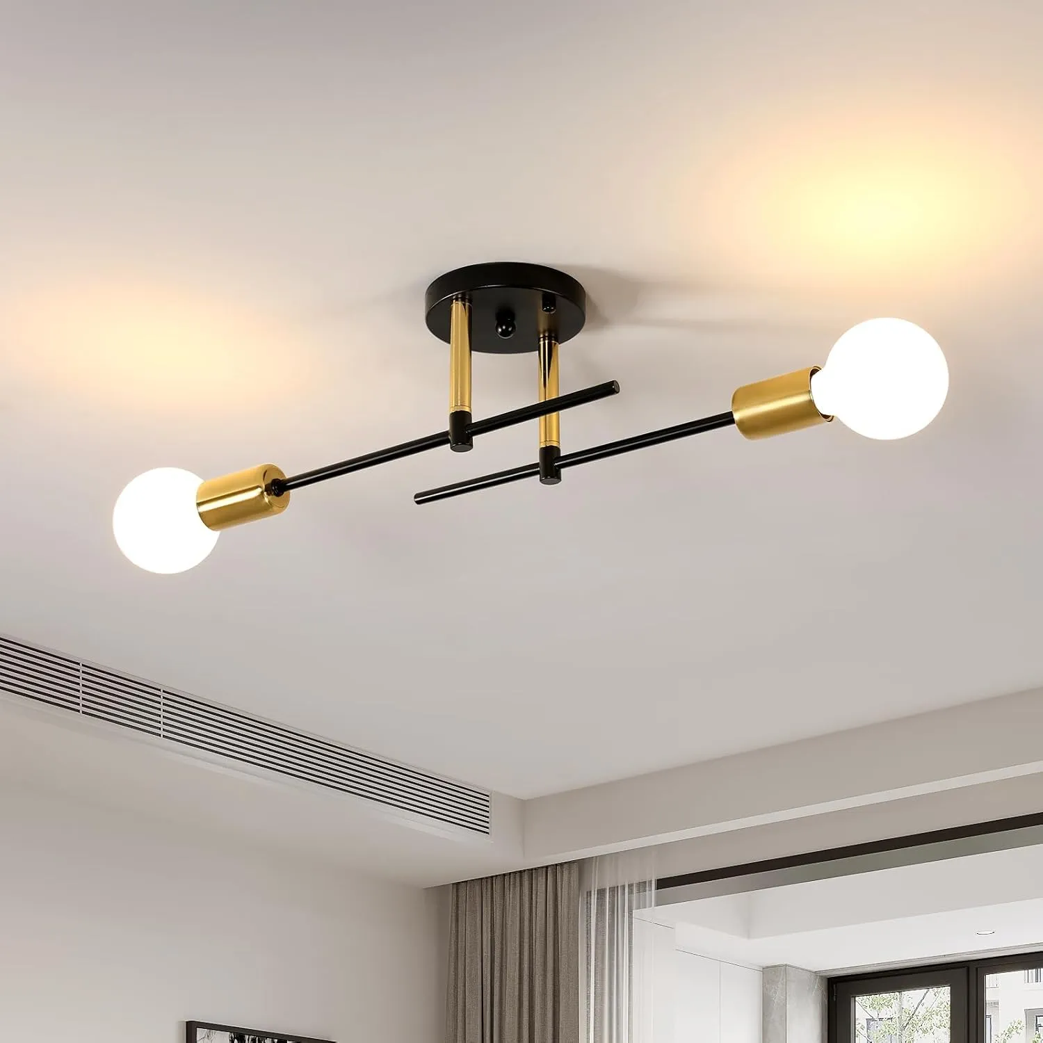 Comely Lampadario Soffitto Industriale Sputnik E27, 2 Luci, Nero e Oro - immagine 2