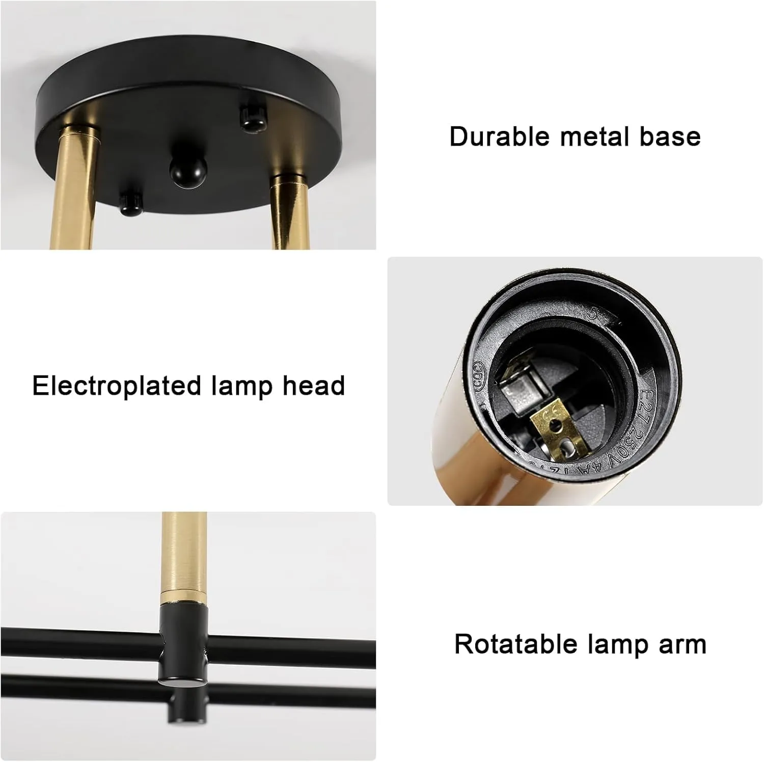 Comely Lampadario Soffitto Industriale Sputnik E27, 2 Luci, Nero e Oro - immagine 5