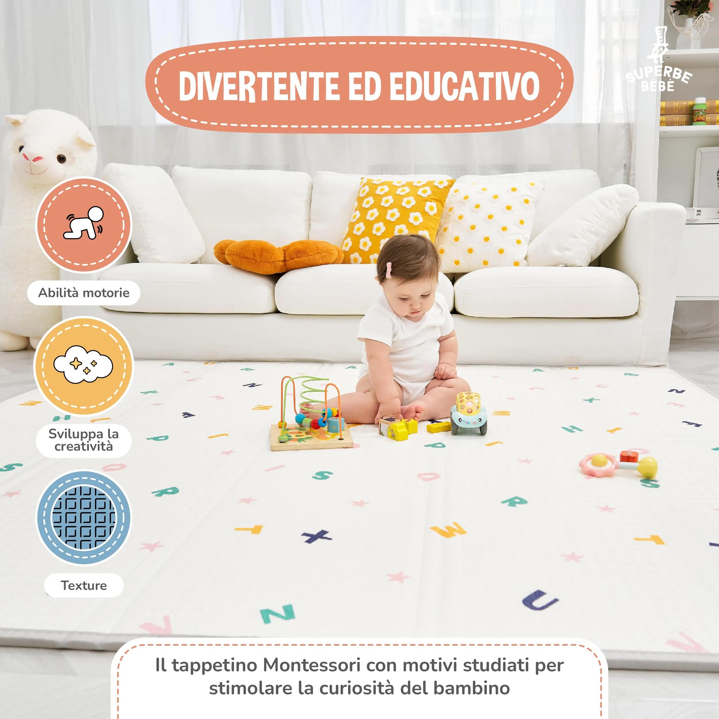 SUPERBE BEBE Tappeto Gioco Bambini Pieghevole Montessori 150x180x1cm Reversibile Impermeabile in Schiuma Green Road - immagine 6