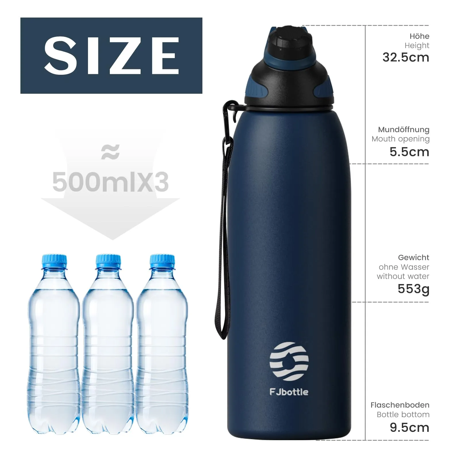 Fjbottle Borraccia Termica in Acciaio Inox con Tappo Magnetico, 1500ml - immagine 4