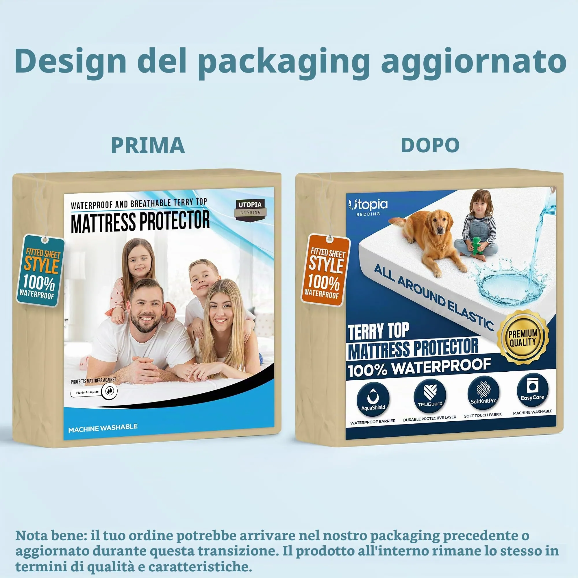 Utopia Bedding Coprimaterasso Impermeabile Matrimoniale XL in Spugna, 200 g/m², Beige - immagine 5