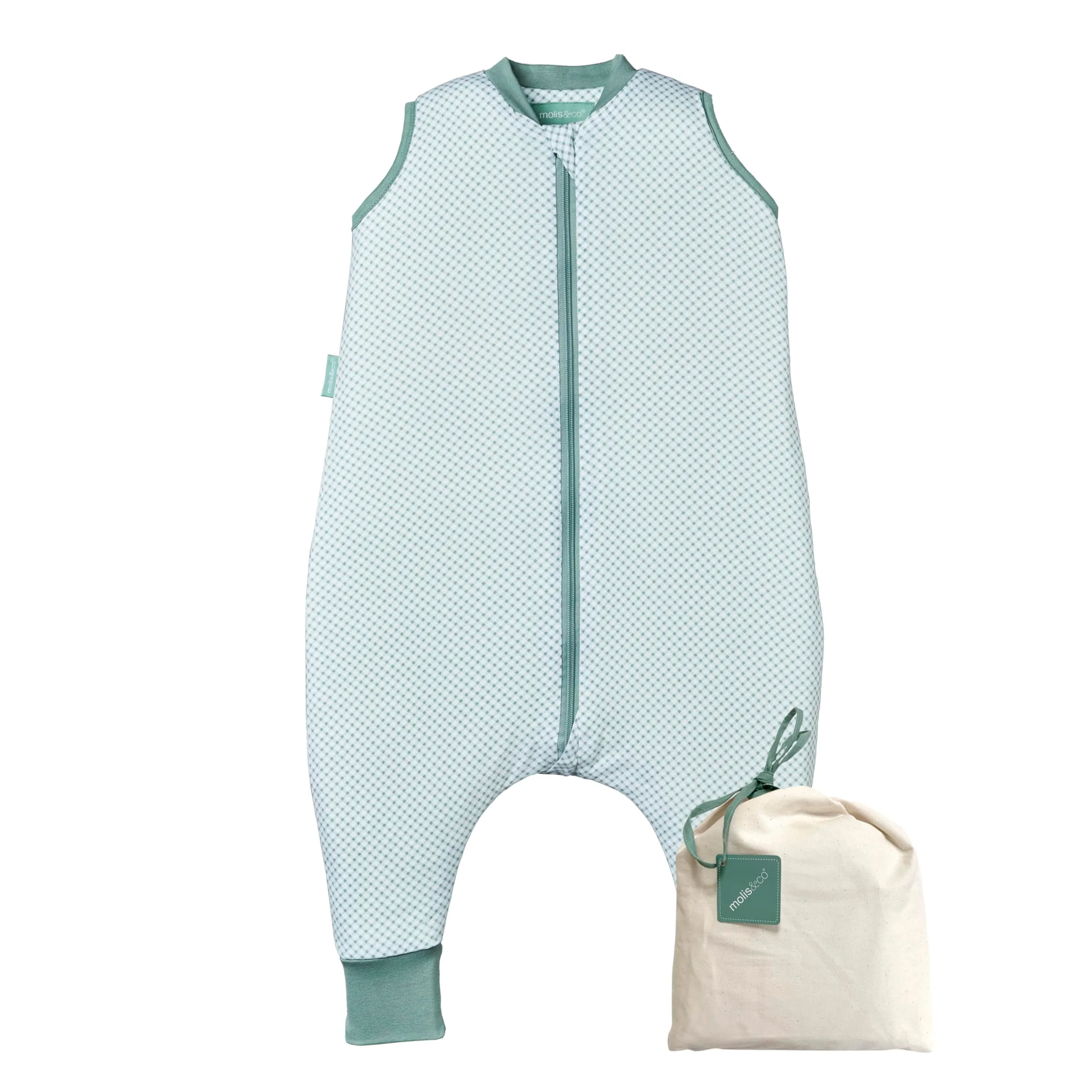 molis & co Sacco Nanna con piedini, 1 Tog, 100% Cotone Oeko-Tex 100, Vichy Green, 3 anni - immagine 1