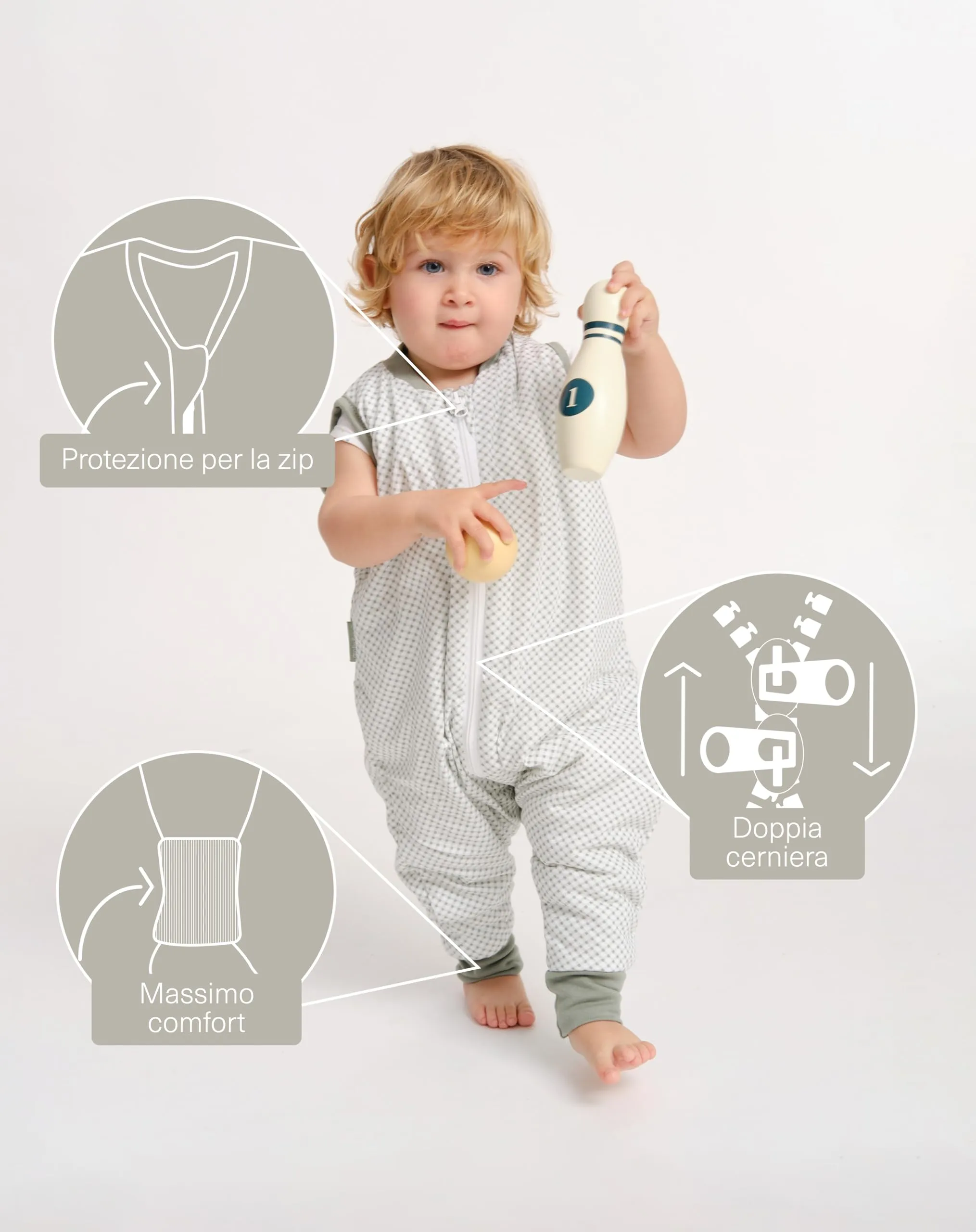 molis & co Sacco Nanna con piedini, 1 Tog, 100% Cotone Oeko-Tex 100, Vichy Green, 3 anni - immagine 3