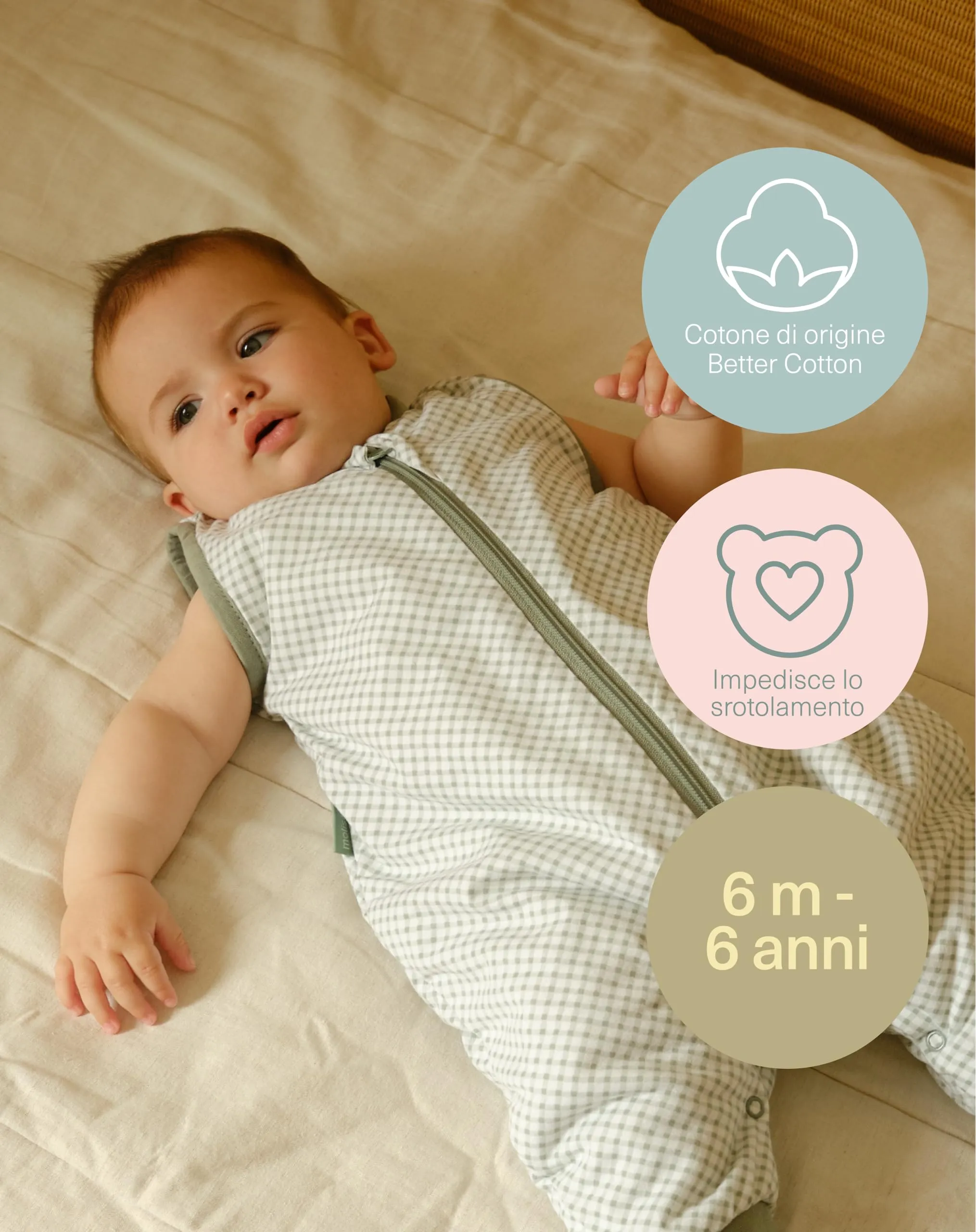 molis & co Sacco Nanna con piedini, 1 Tog, 100% Cotone Oeko-Tex 100, Vichy Green, 3 anni - immagine 5