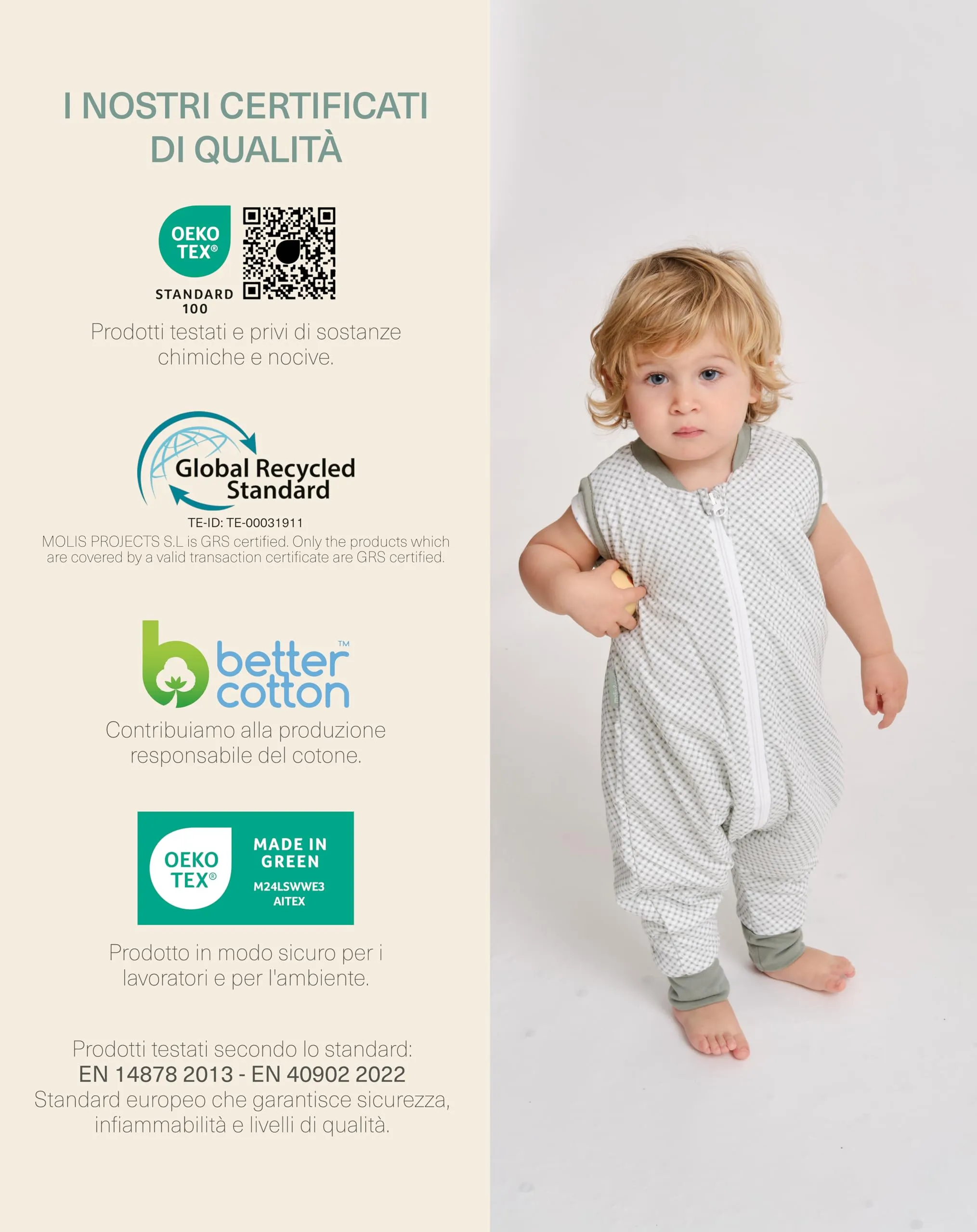 molis & co Sacco Nanna con piedini, 1 Tog, 100% Cotone Oeko-Tex 100, Vichy Green, 3 anni - immagine 7