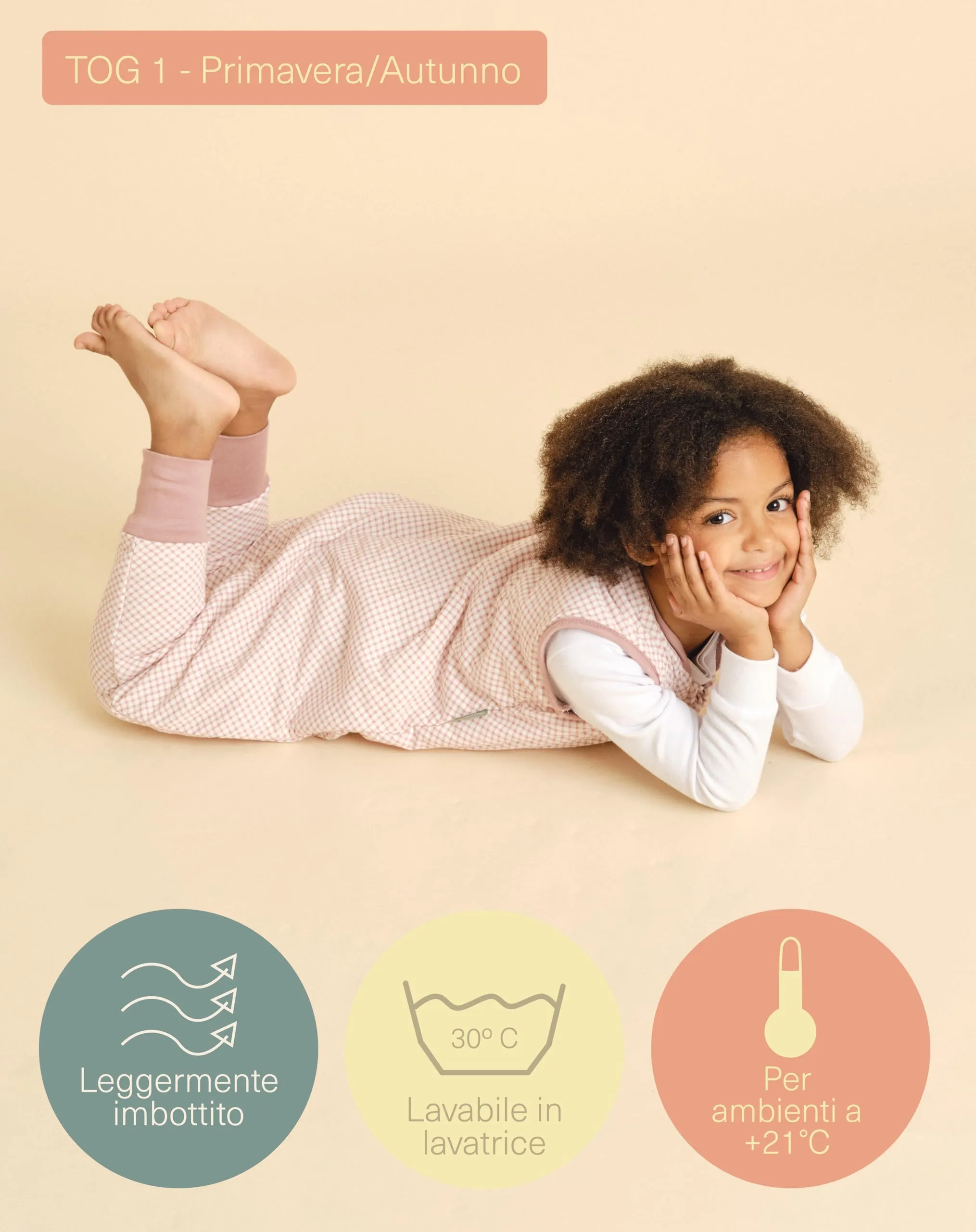 molis & co Sacco Nanna con piedini, 1 TOG, 100% Cotone Oeko-TEX 100, Vichy Pink (1 anno) - immagine 4