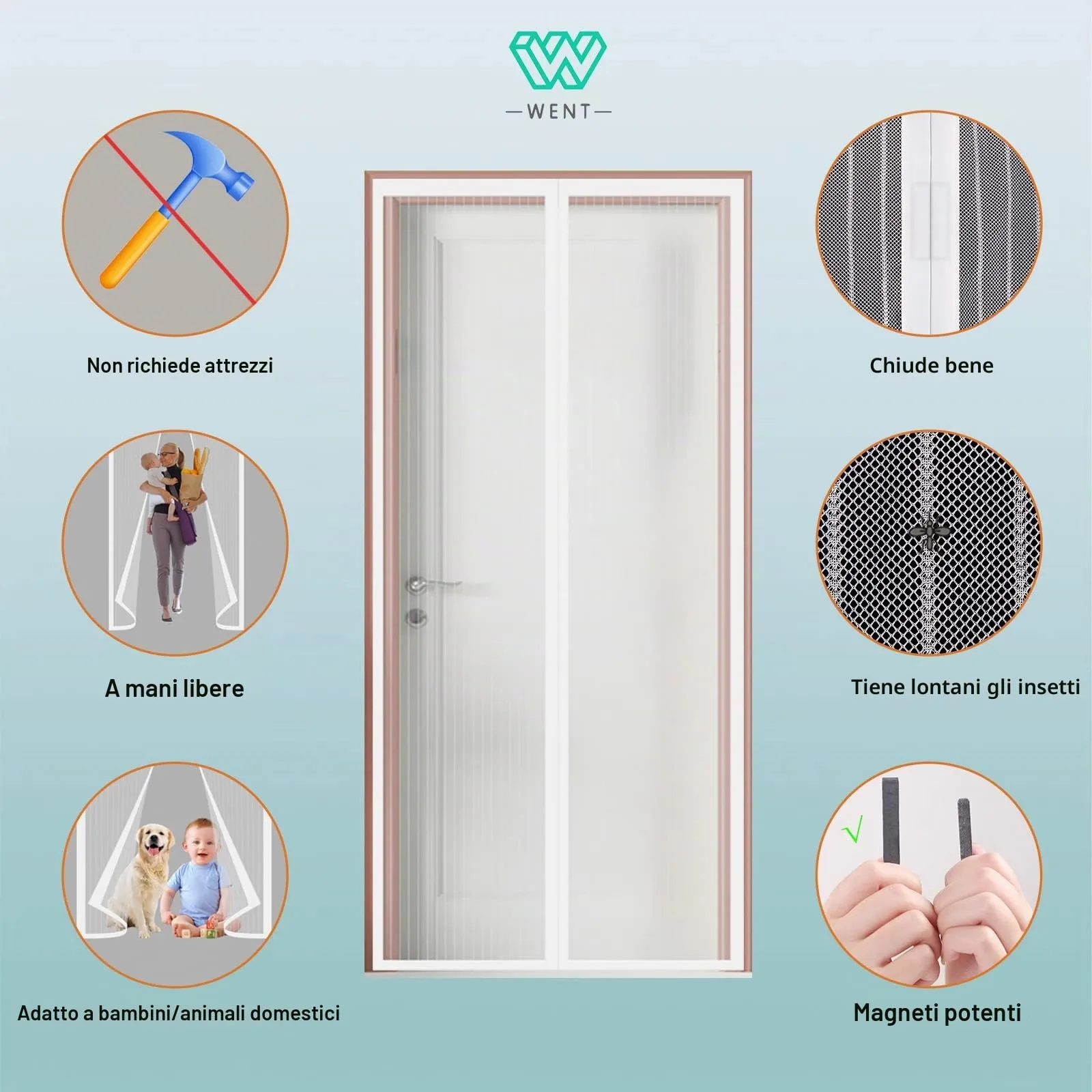 WENT Zanzariera Magnetica per Porte, 85x200 cm, Bianco - immagine 3