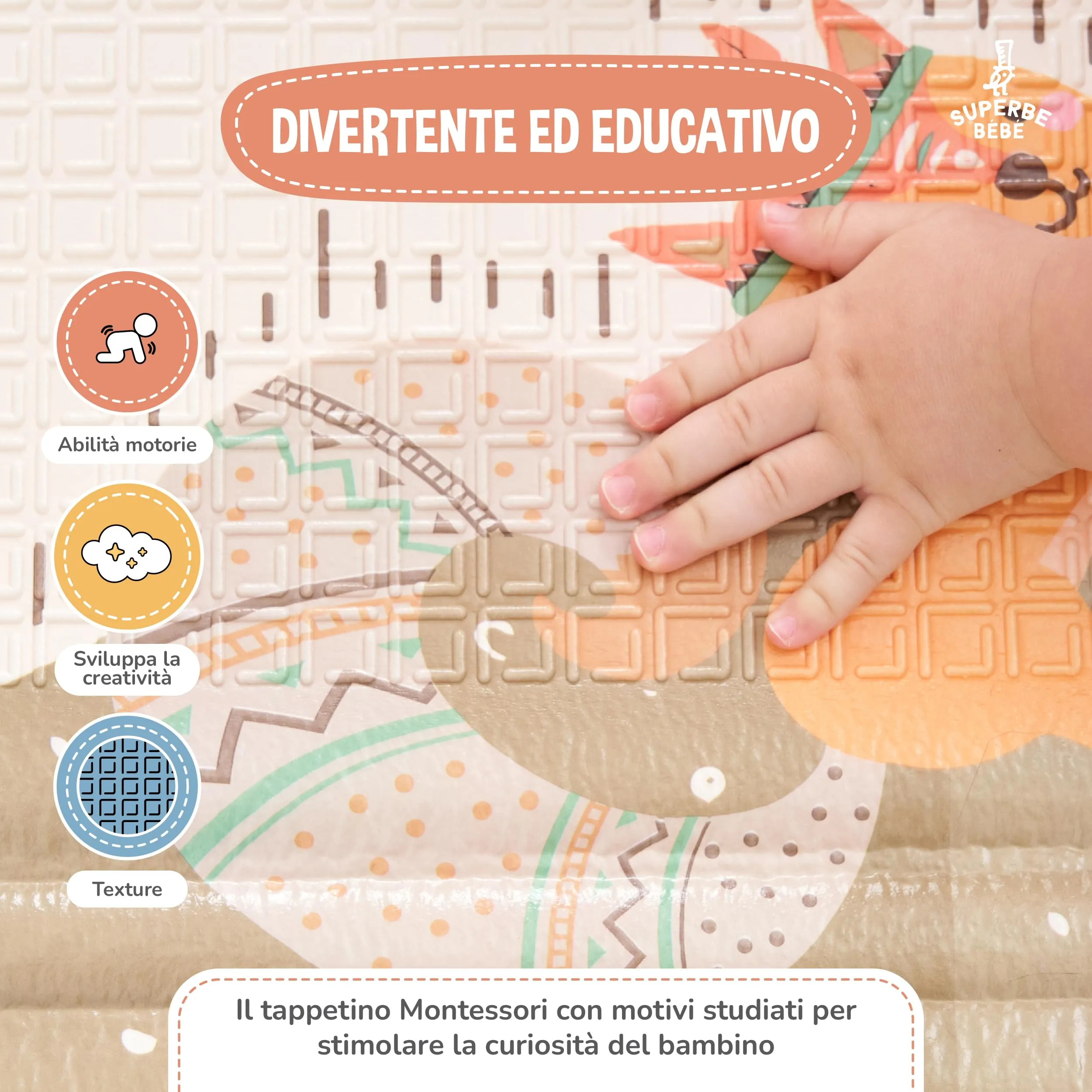 SUPERBE BEBE Tappeto Gioco Bambini Pieghevole 150x180x1cm Montessori Reversibile in Schiuma - immagine 6