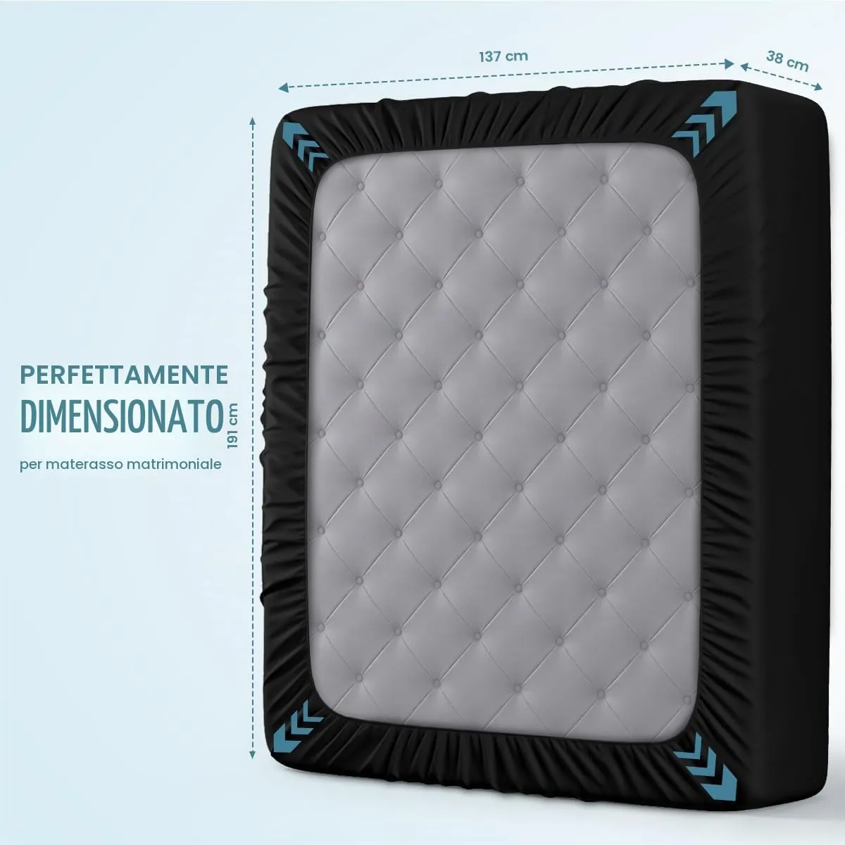 Utopia Bedding Coprimaterasso Impermeabile, Full Size, Spugna 200 g/m², Nero - immagine 4