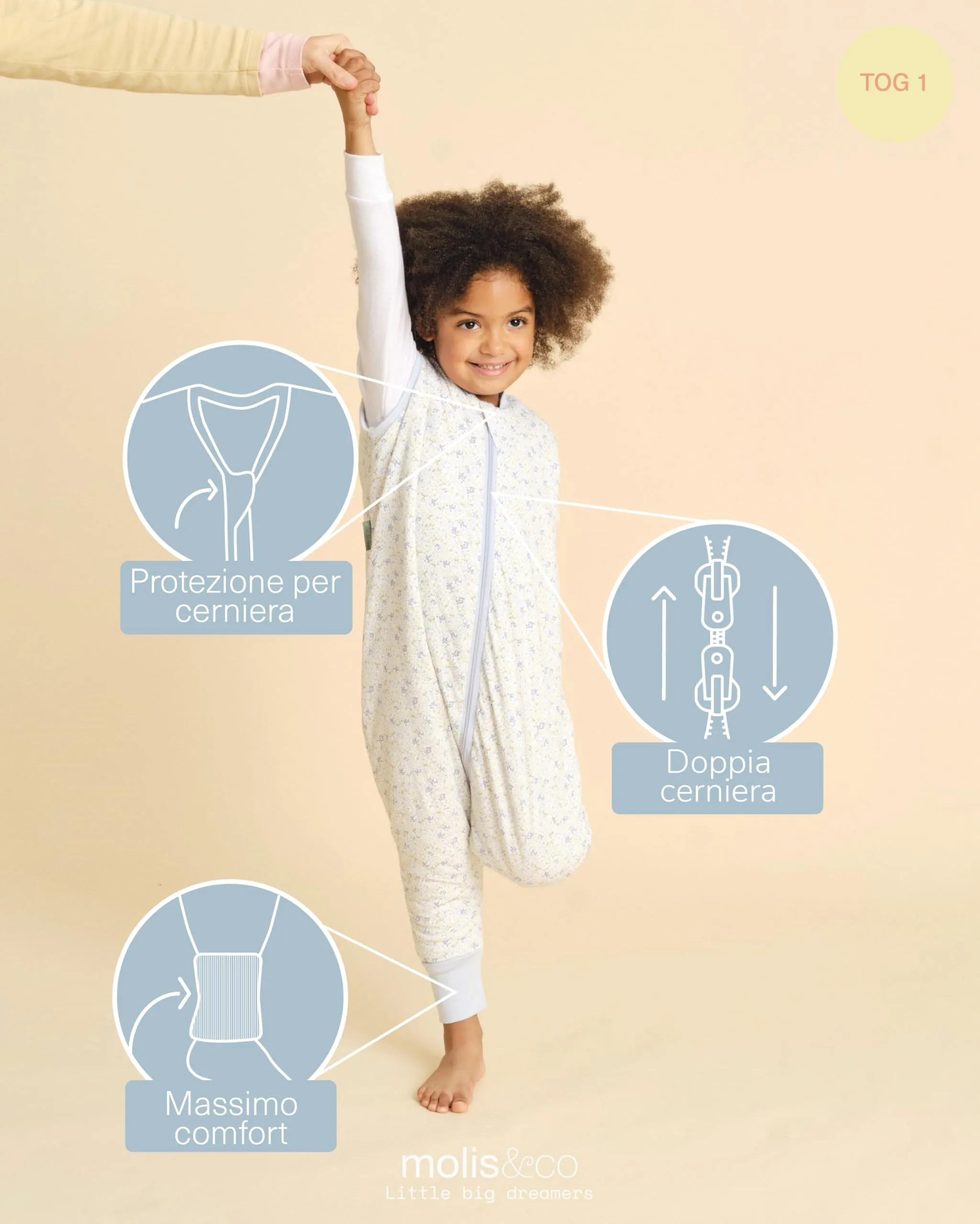 molis & co Sacco Nanna con piedini, 1 TOG, 100% Cotone, Blue Lily, 2 anni - immagine 3
