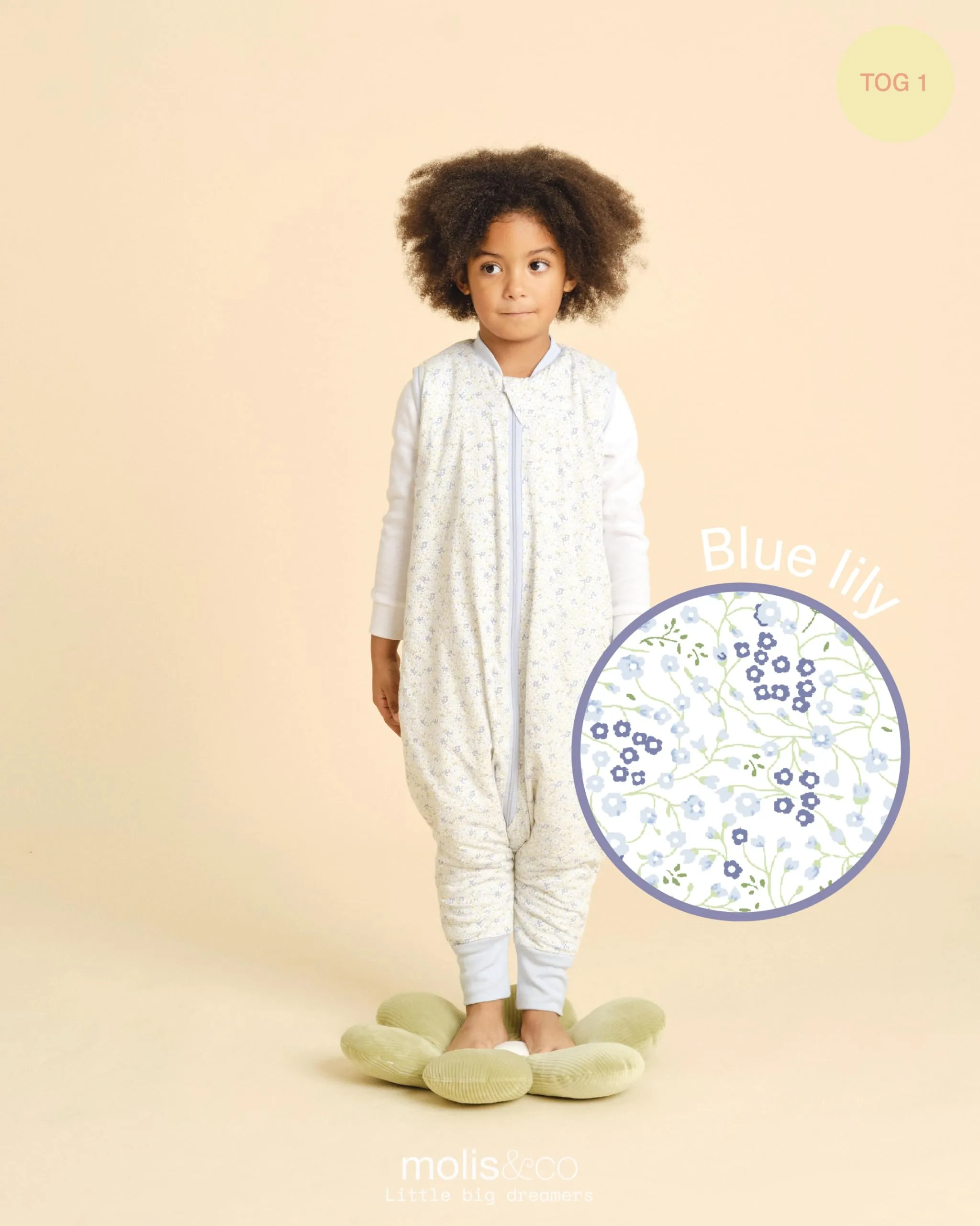 molis & co Sacco Nanna con piedini, 1 TOG, 100% Cotone, Blue Lily, 2 anni - immagine 4