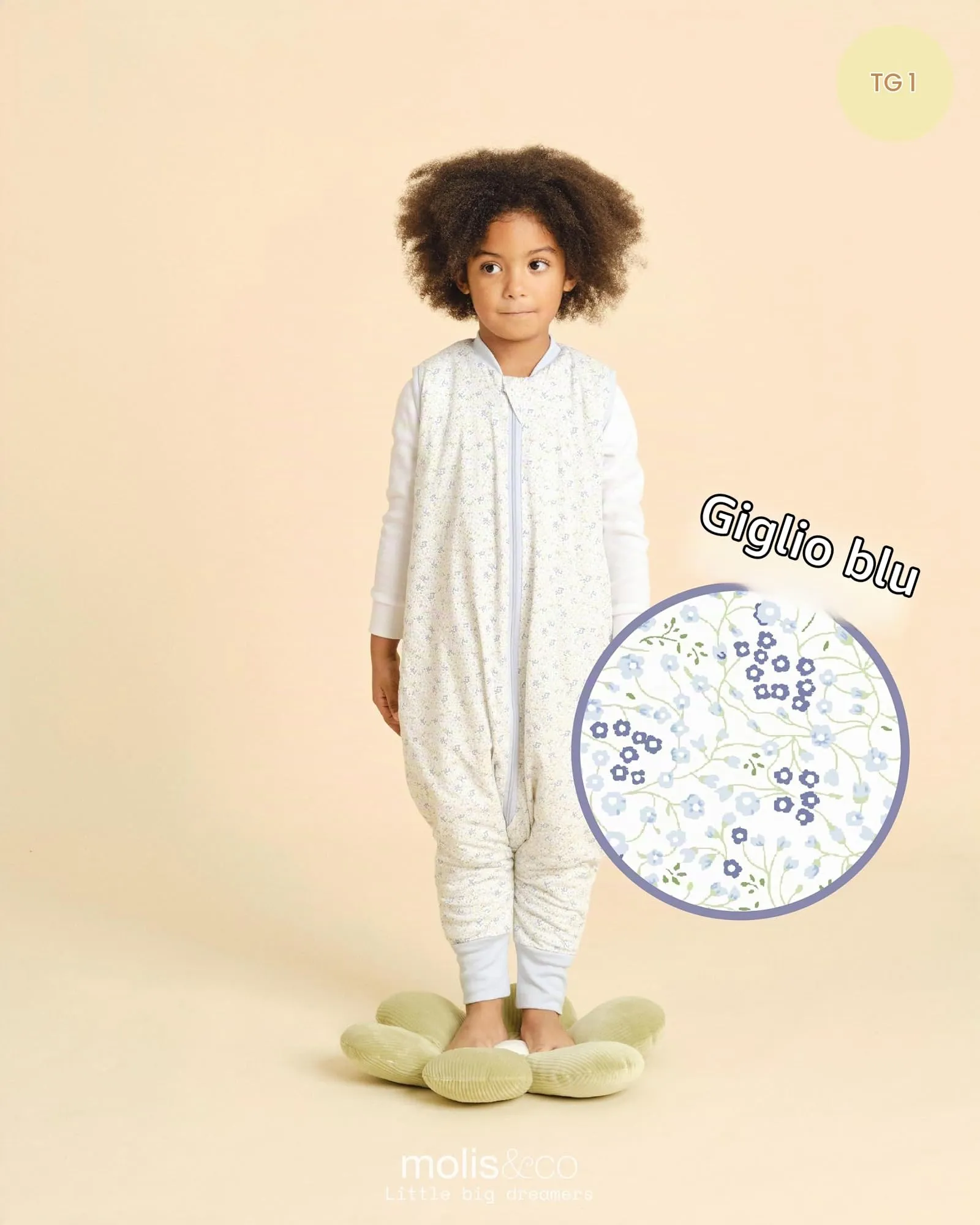 molis&co. Sacco Nanna con piedini, 1 TOG, 100% Cotone Oeko-TEX 100, Blue Lily (3-6 mesi) - immagine 4