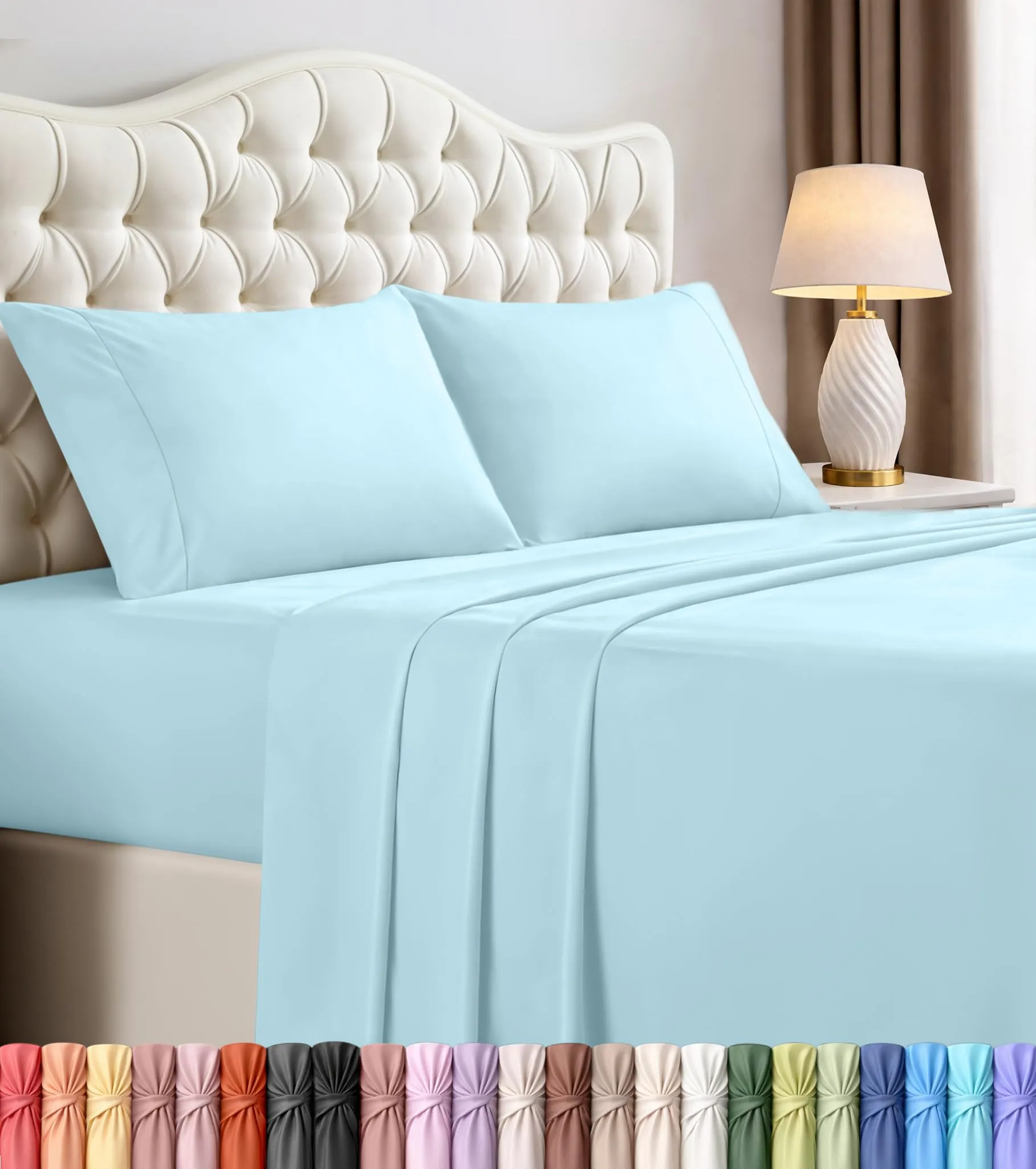 Utopia Bedding Set di lenzuola in microfibra, 4 pezzi, Queen Size, Blu Ghiaccio - immagine 1