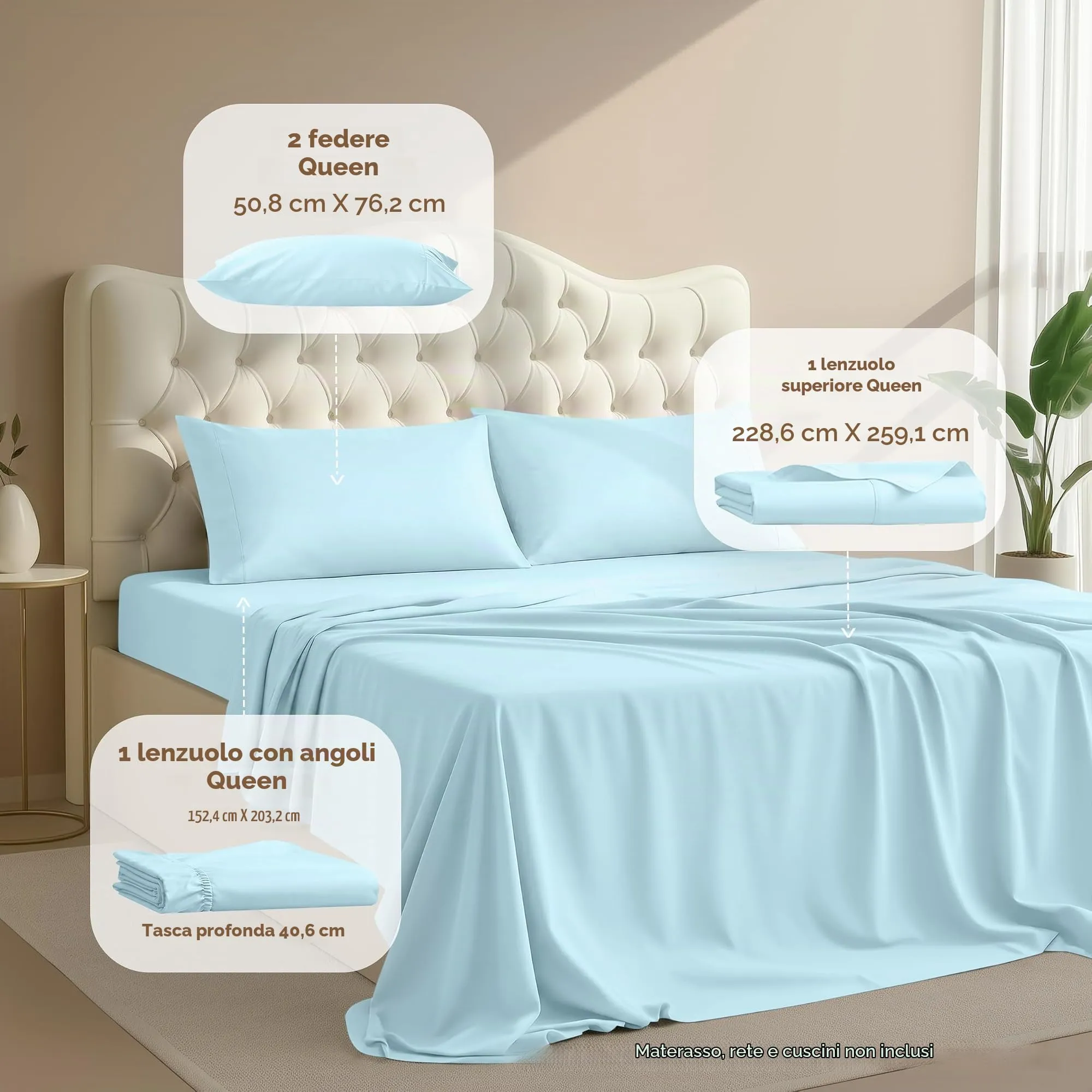 Utopia Bedding Set di lenzuola in microfibra, 4 pezzi, Queen Size, Blu Ghiaccio - immagine 2