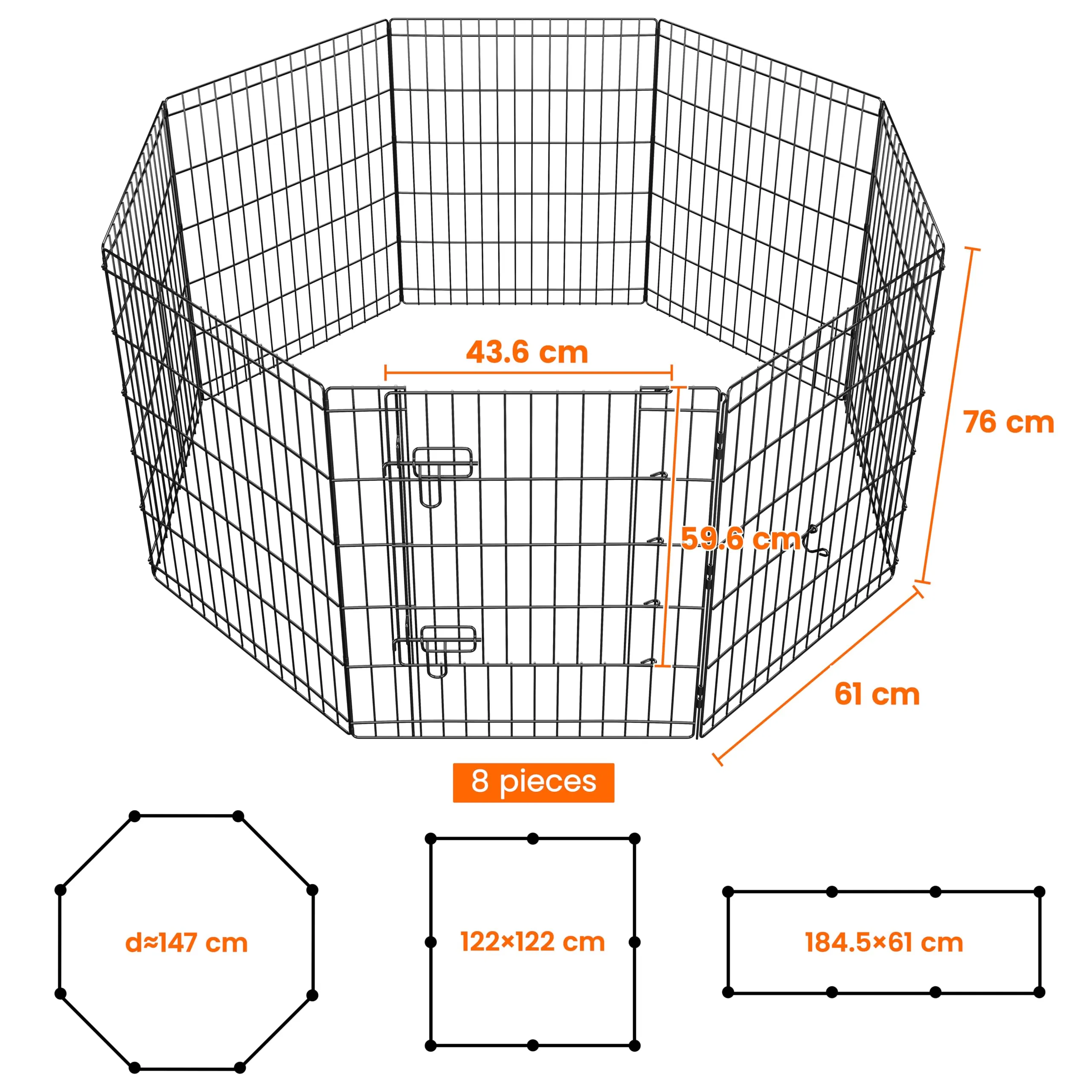 Yaheetech Recinto per Cani in Ferro Interno Esterno, 8 Pezzi, 61x76 cm, Nero - immagine 3