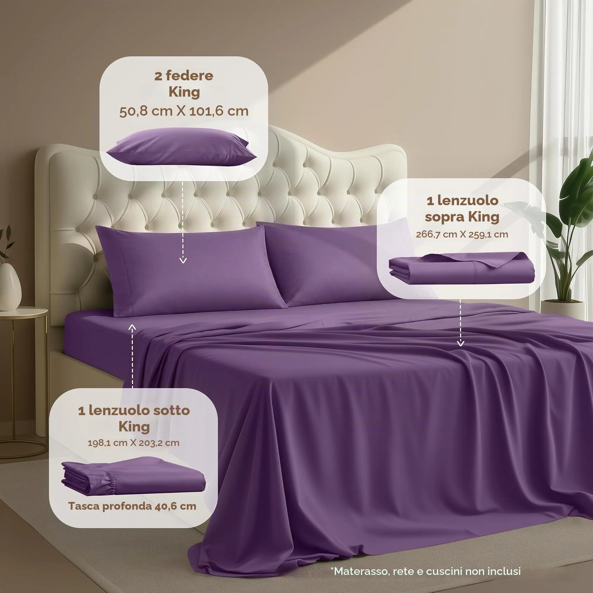 Utopia Bedding Set di lenzuola in microfibra 4 pezzi, King size - immagine 2
