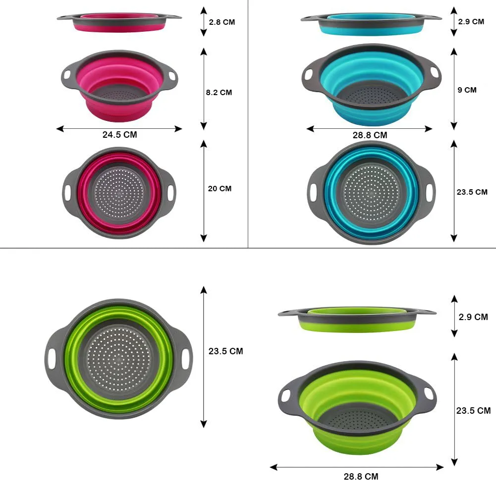 SKERITO Scolapasta Pieghevole in Silicone, Set da 3 Pezzi (4 Quart & 2 Quart) - immagine 3