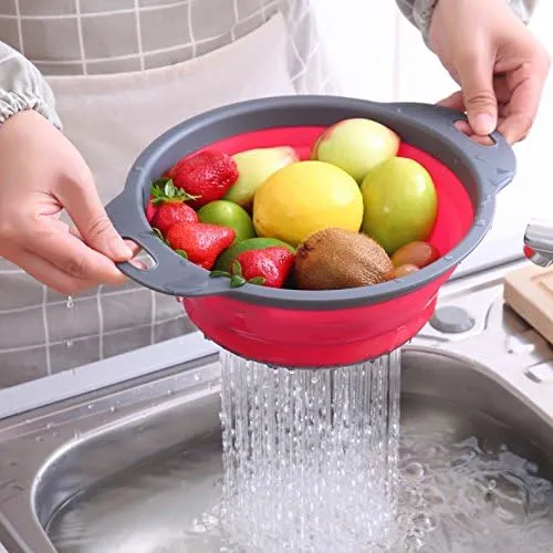 SKERITO Scolapasta Pieghevole in Silicone, Set da 3 Pezzi (4 Quart & 2 Quart) - immagine 6