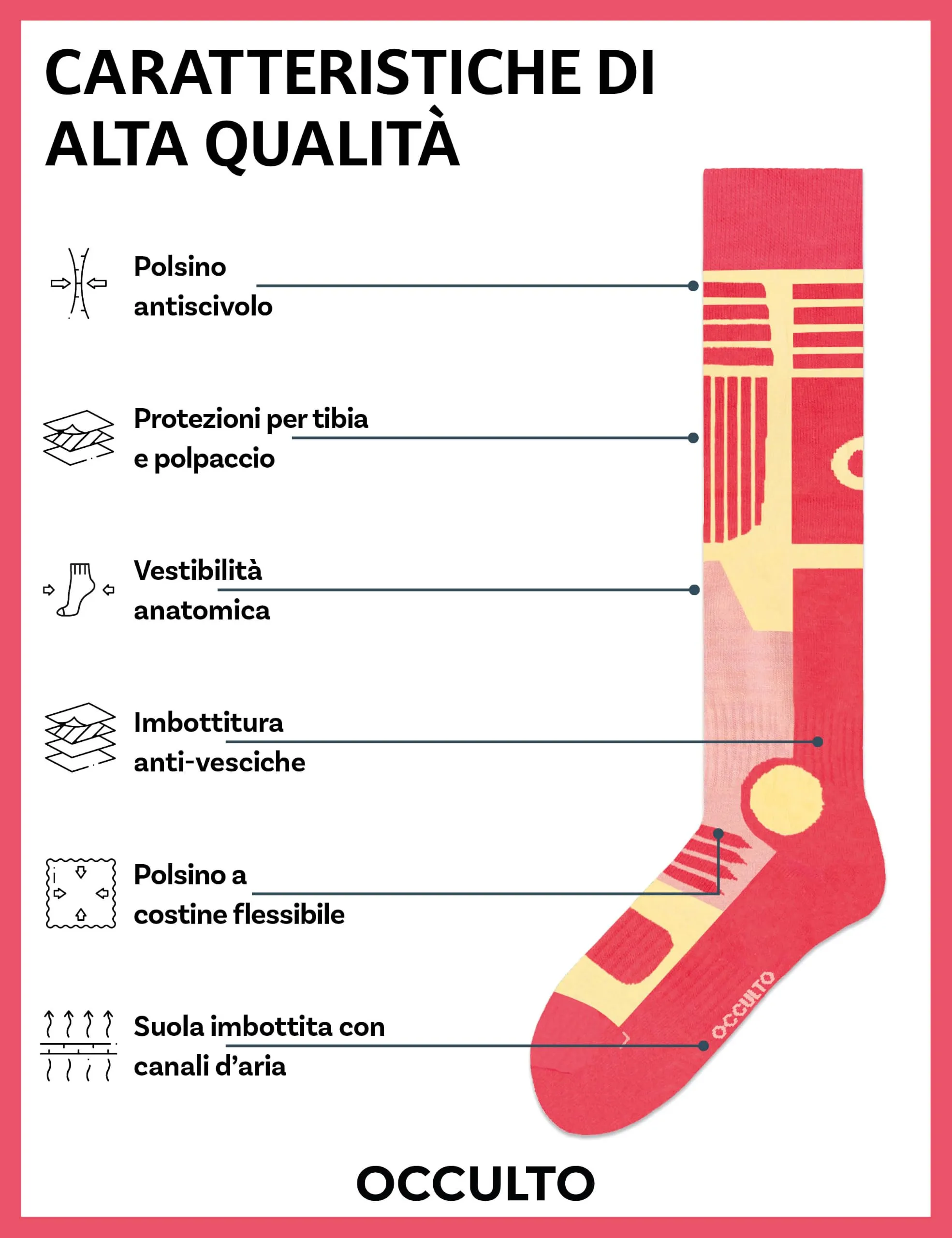 Occulto Calze Sci Termiche da Donna, 2 Paia (Bianco, Rosa Giallo), 39-42 - immagine 2