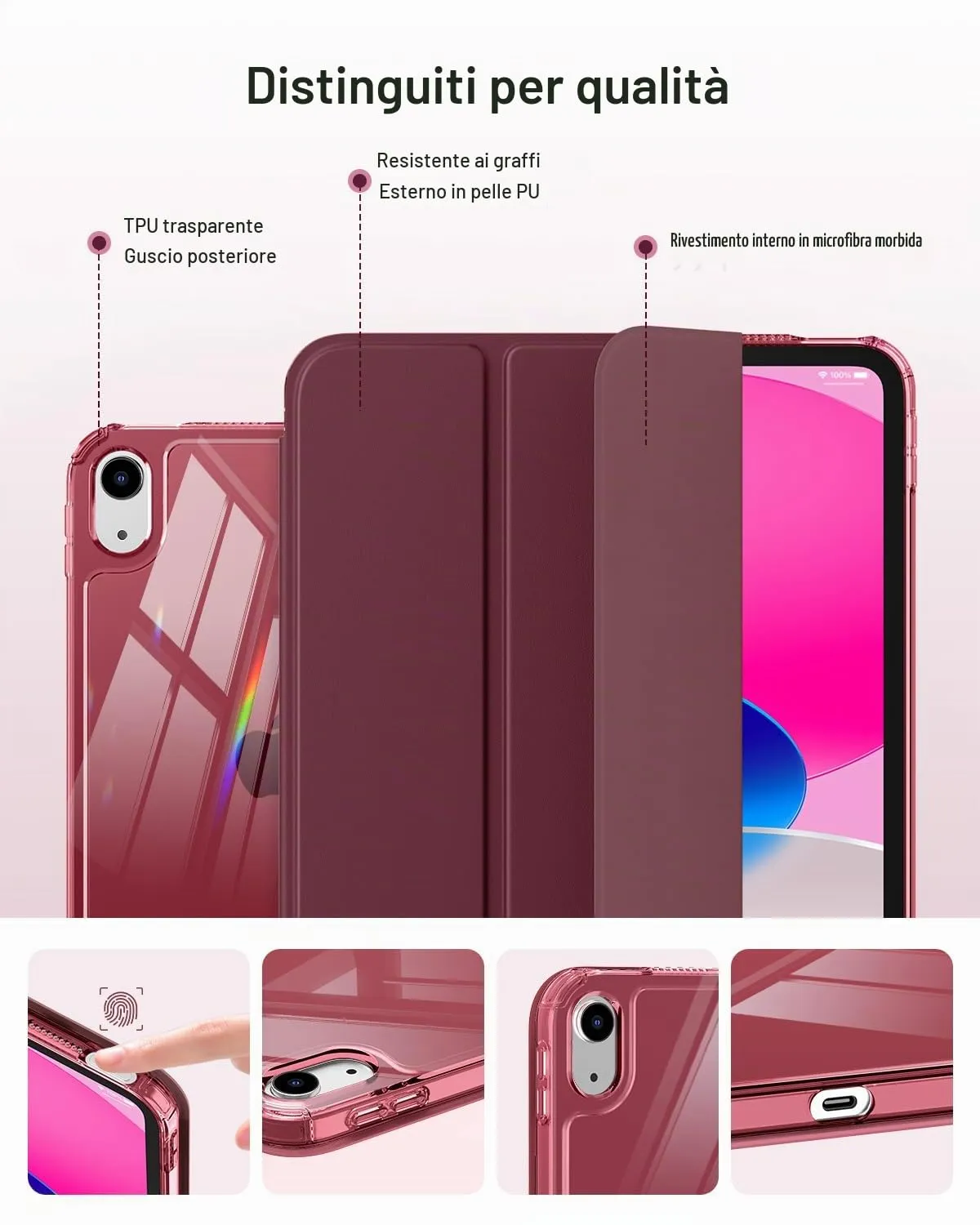 MoKo Cover for iPad 11th Gen 11" and 10th Gen 10.9", Vino Rosso - immagine 6