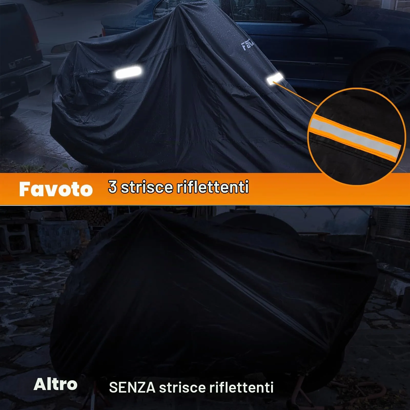 Favoto Telo Coprimoto Impermeabile Antipolvere XL, 220x105x125cm, Nero+Argento - immagine 6