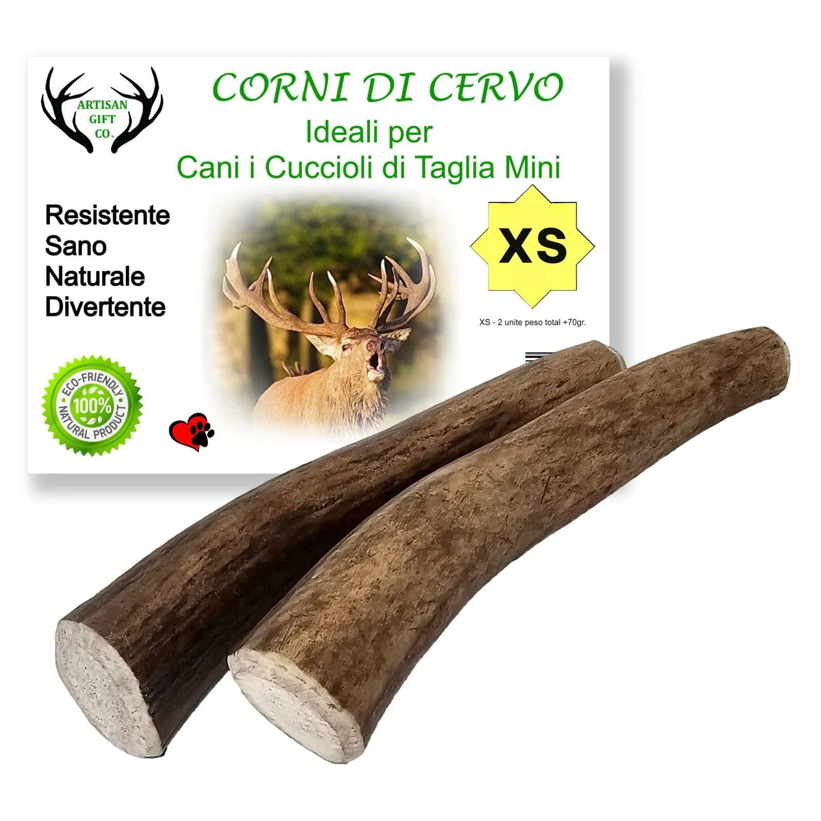 Artisan Gift Co Corno di Cervo per Cani, Taglia XS, Confezione da 2 - immagine 1