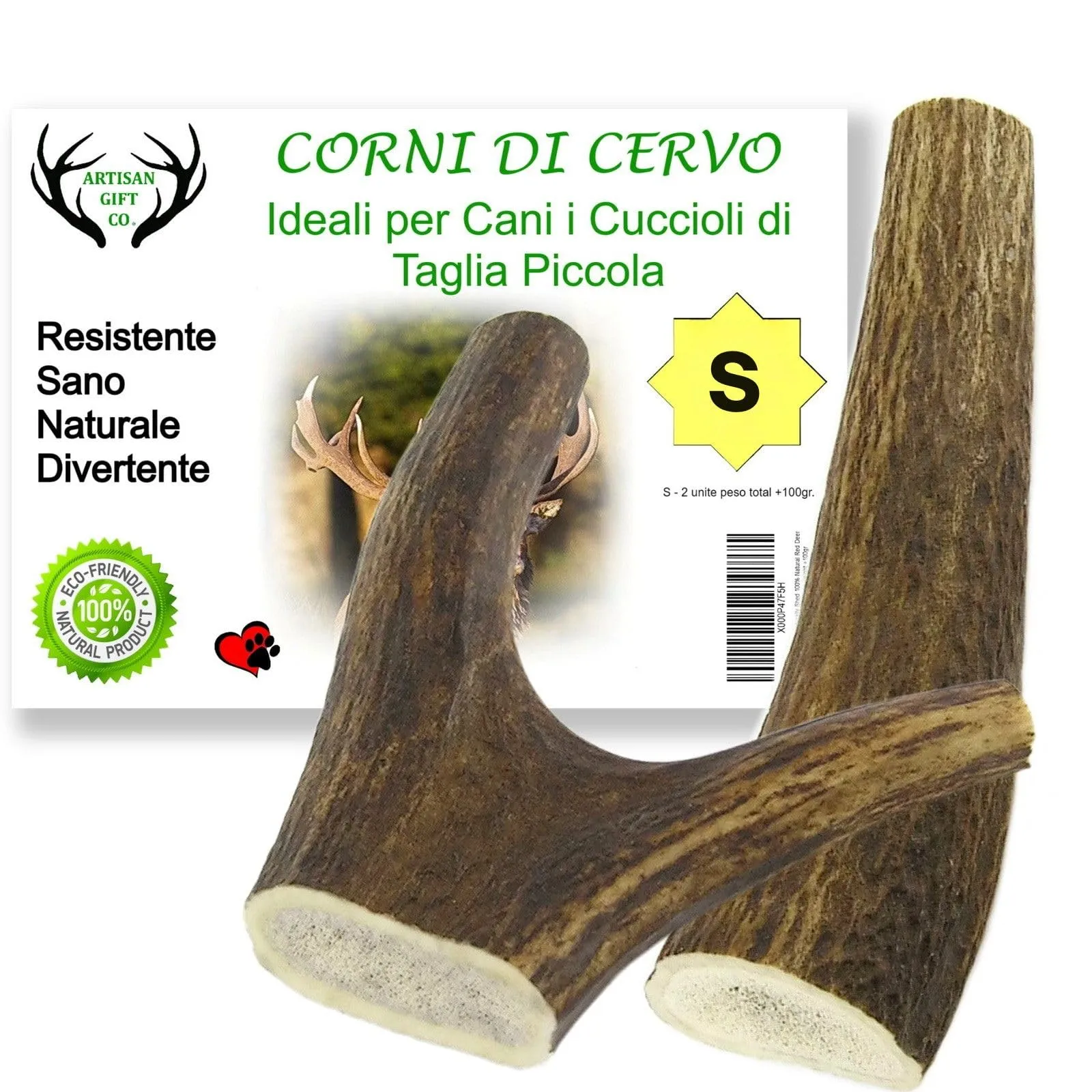 Artisan Gift Co Corno di Cervo per Cani, S, 2 unità - immagine 1