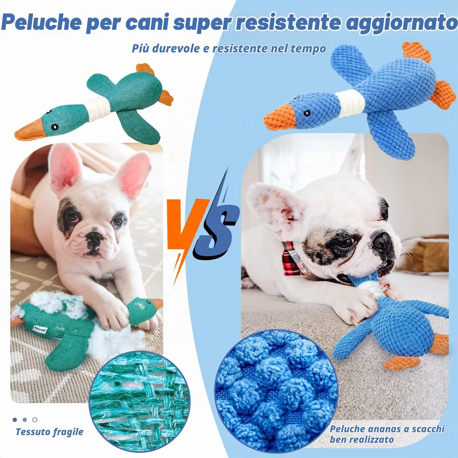 Vitscan Giocattolo di Peluche Interattivo a Forma di Anatra per Cuccioli e Cani di Piccola e Media Taglia - immagine 2