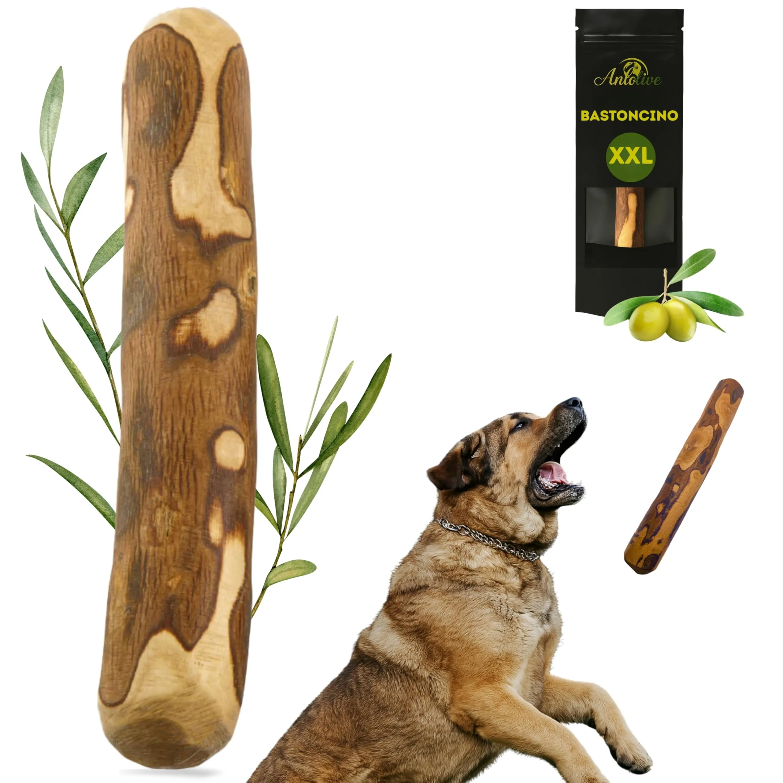 Anlolive Gioco da Masticare Naturale in Legno d’Ulivo per Cani Grandi e Giganti, Taglia XXL 37 cm - immagine 1