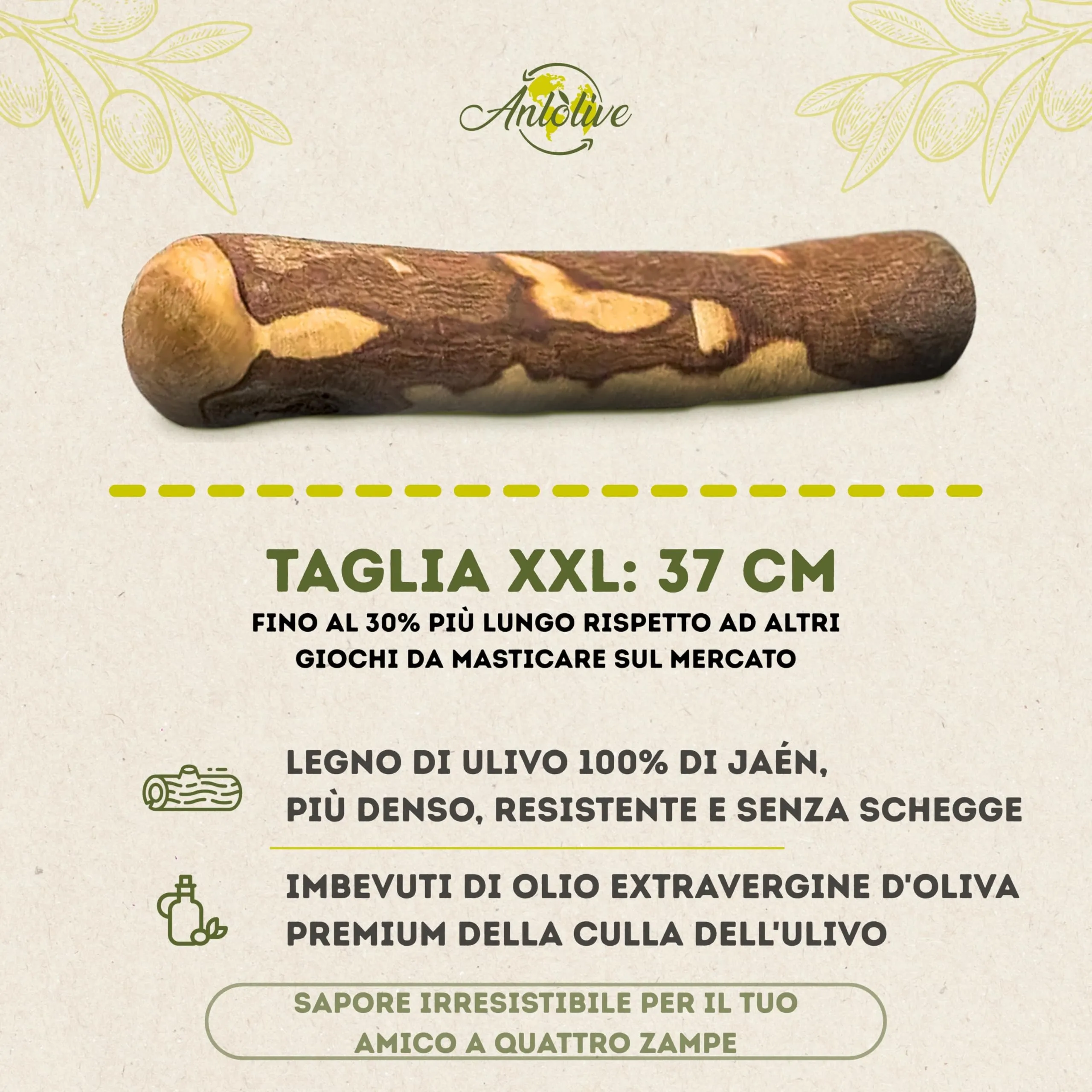 Anlolive Gioco da Masticare Naturale in Legno d’Ulivo per Cani Grandi e Giganti, Taglia XXL 37 cm - immagine 5