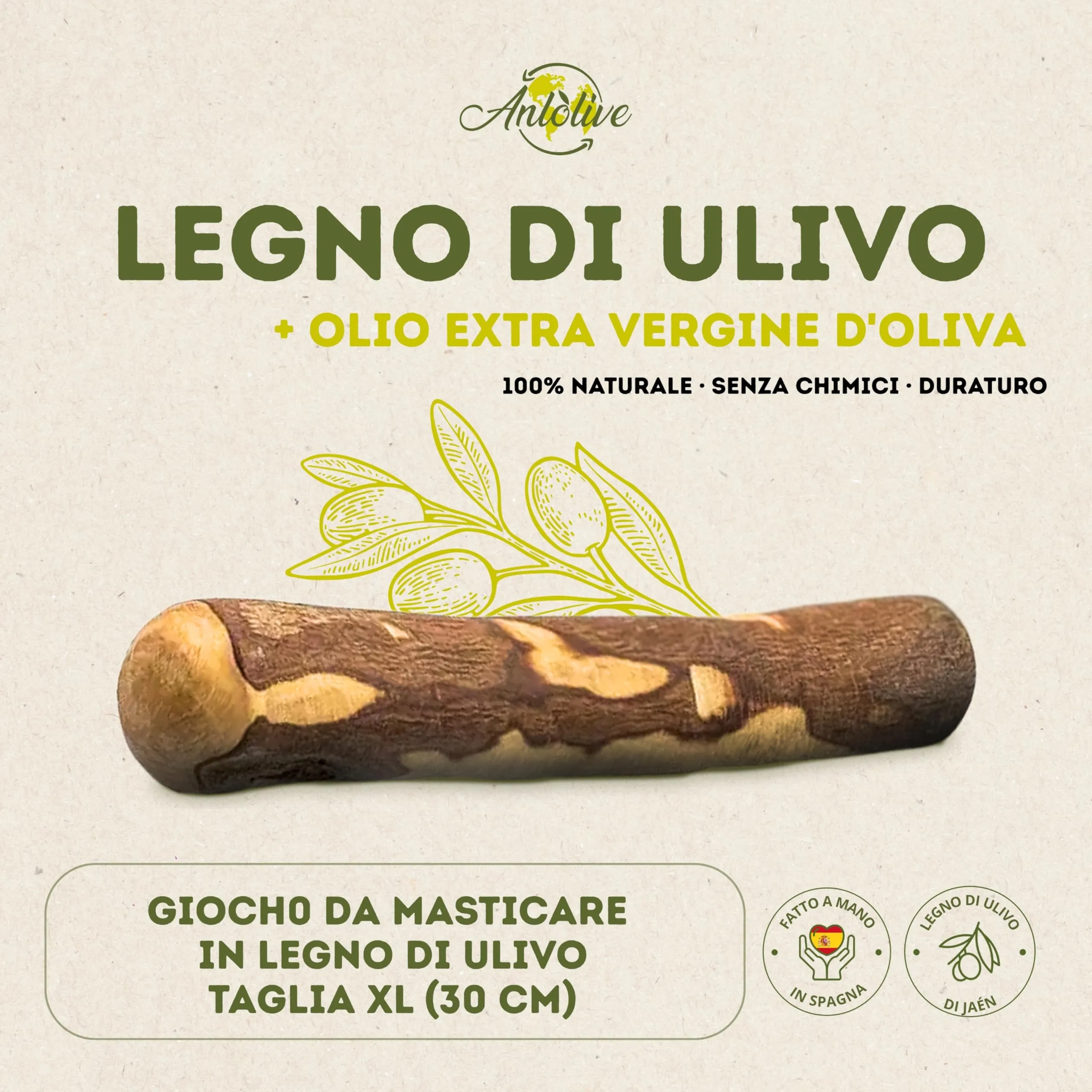 Anlolive Gioco da Masticare Naturale in Legno d'Ulivo per Cani di Taglia Grande, Taglia XL 27-30 cm - immagine 2