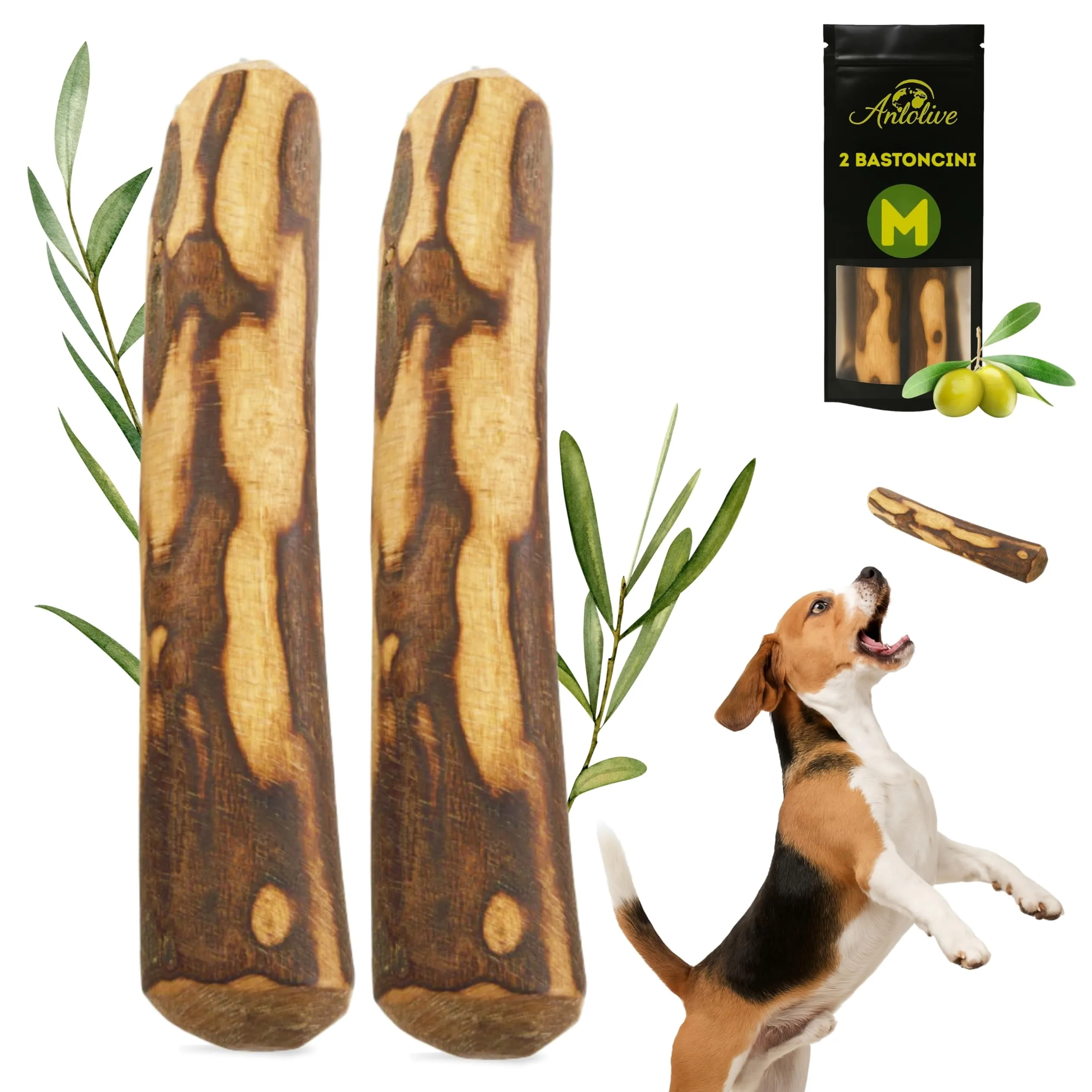 Anlolive Set 2 Giochi da Masticare in Legno d'Ulivo per Cani Taglia Media, 18-20 cm - immagine 1