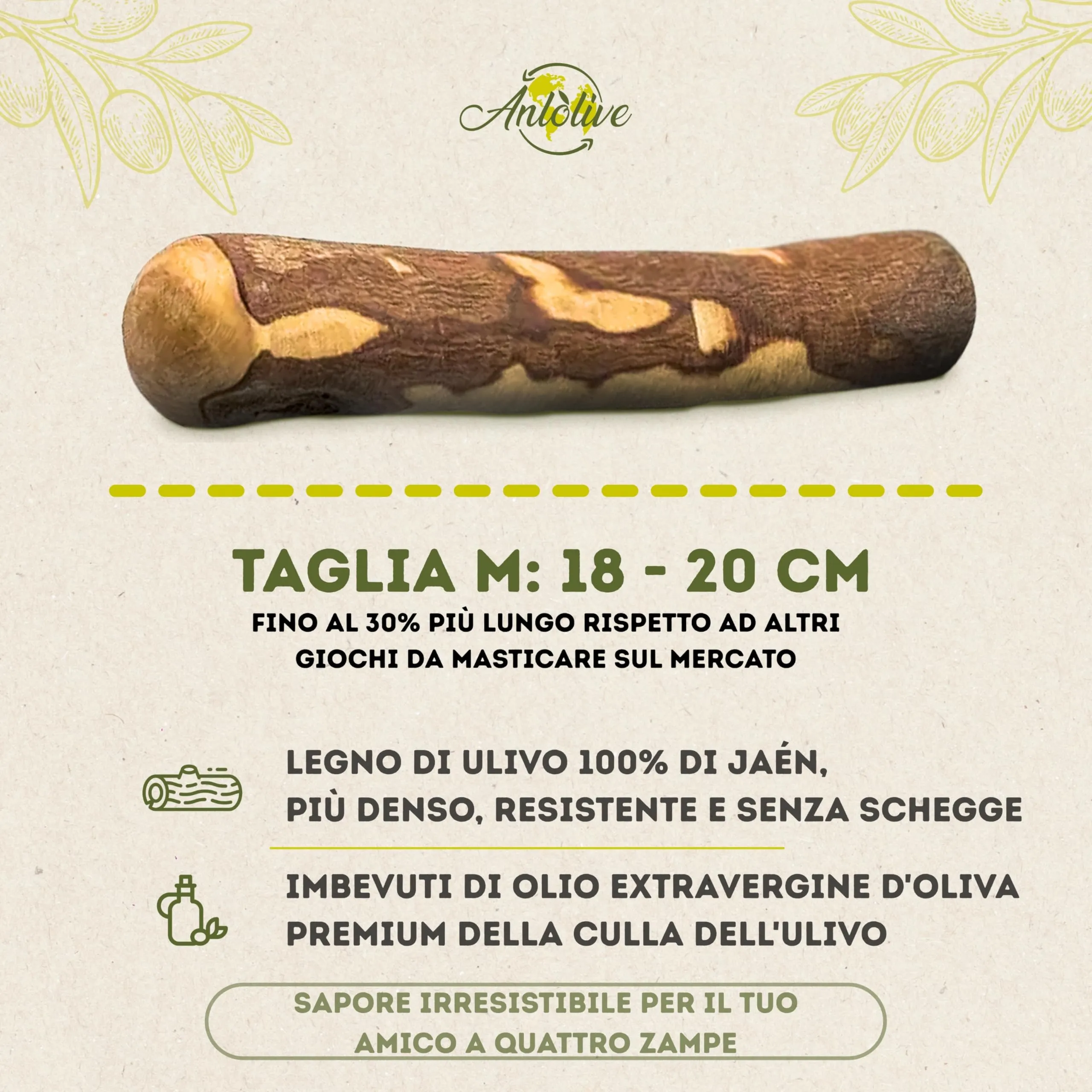 Anlolive Set 2 Giochi da Masticare in Legno d'Ulivo per Cani Taglia Media, 18-20 cm - immagine 5