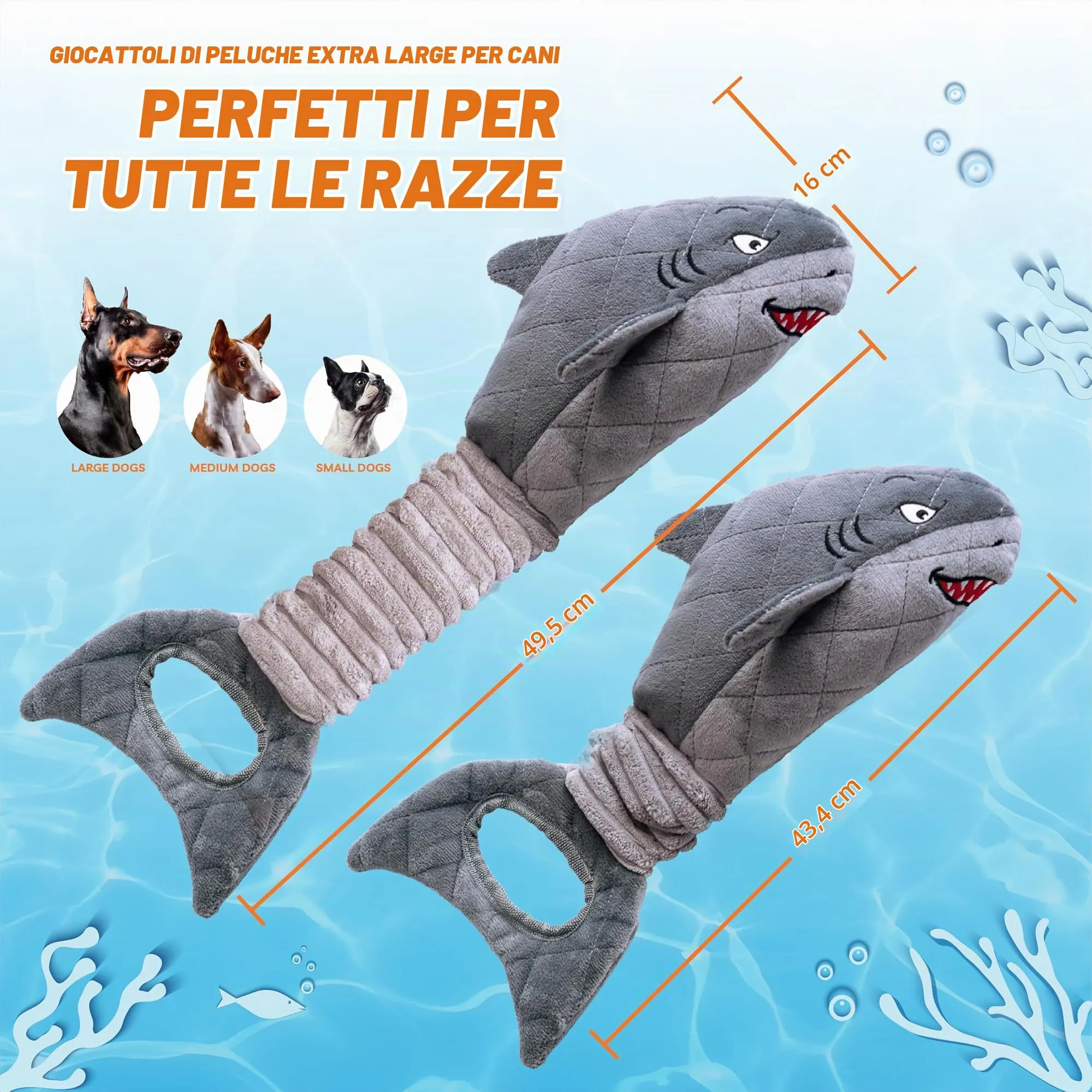 Vitscan Giocattoli per Cani a Forma di Squalo, Peluche Resistente con Suoni Cigolanti e Sfrigolati, Interattivo per Masticatori Aggressivi, Grigio - immagine 6
