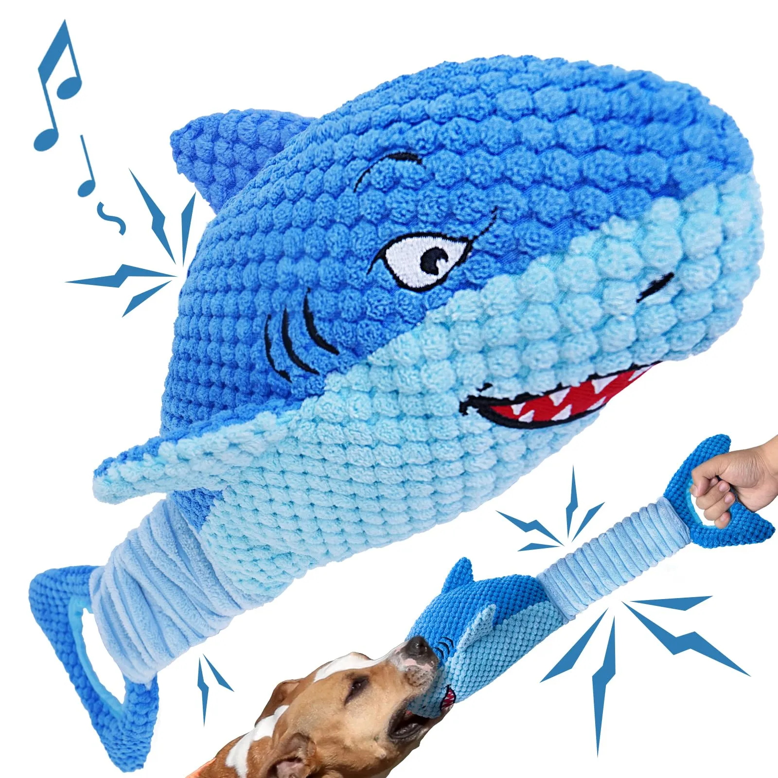 Vitscan Giocattolo per Cani a Forma di Squalo in Peluche, Giocattolo Interattivo con Suoni e Coda Retrattile per Masticatori Aggressivi, Taglia Large - immagine 1