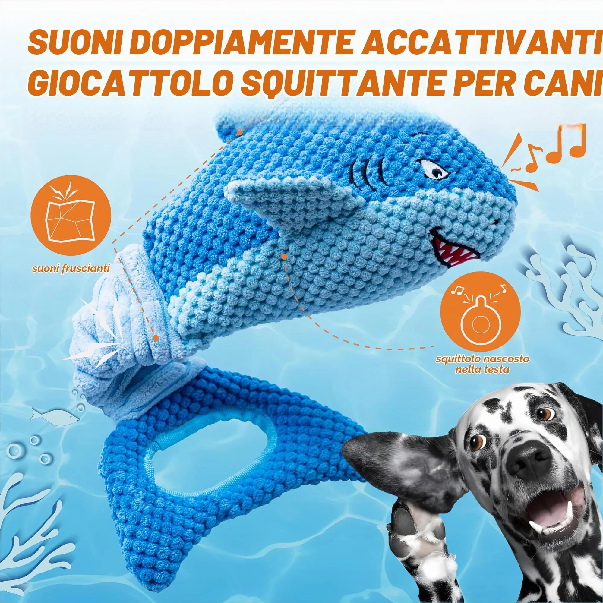 Vitscan Giocattolo per Cani a Forma di Squalo in Peluche, Giocattolo Interattivo con Suoni e Coda Retrattile per Masticatori Aggressivi, Taglia Large - immagine 4
