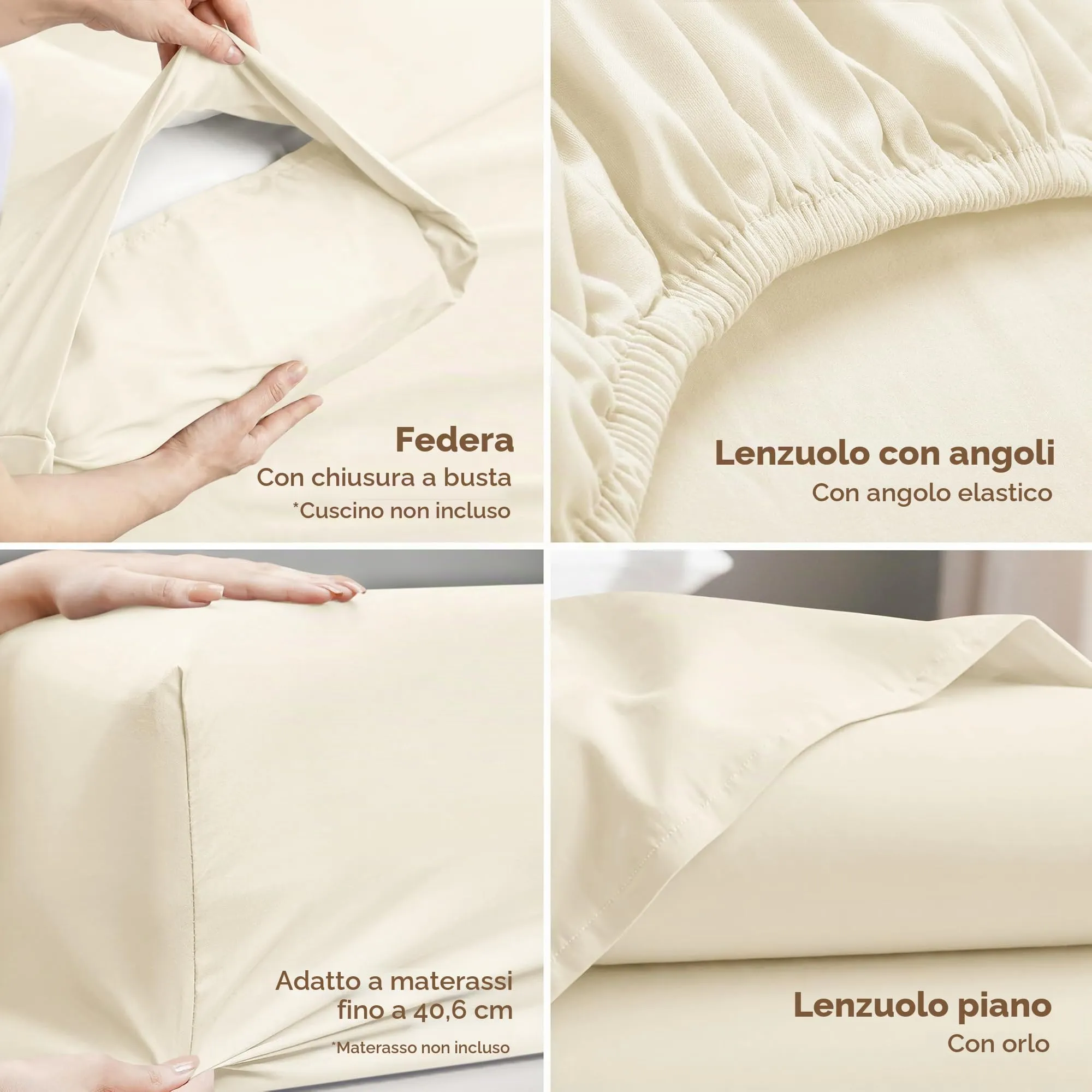 Utopia Bedding Set di lenzuola per letto singolo, 3 pezzi, Avorio, USA Twin - immagine 3