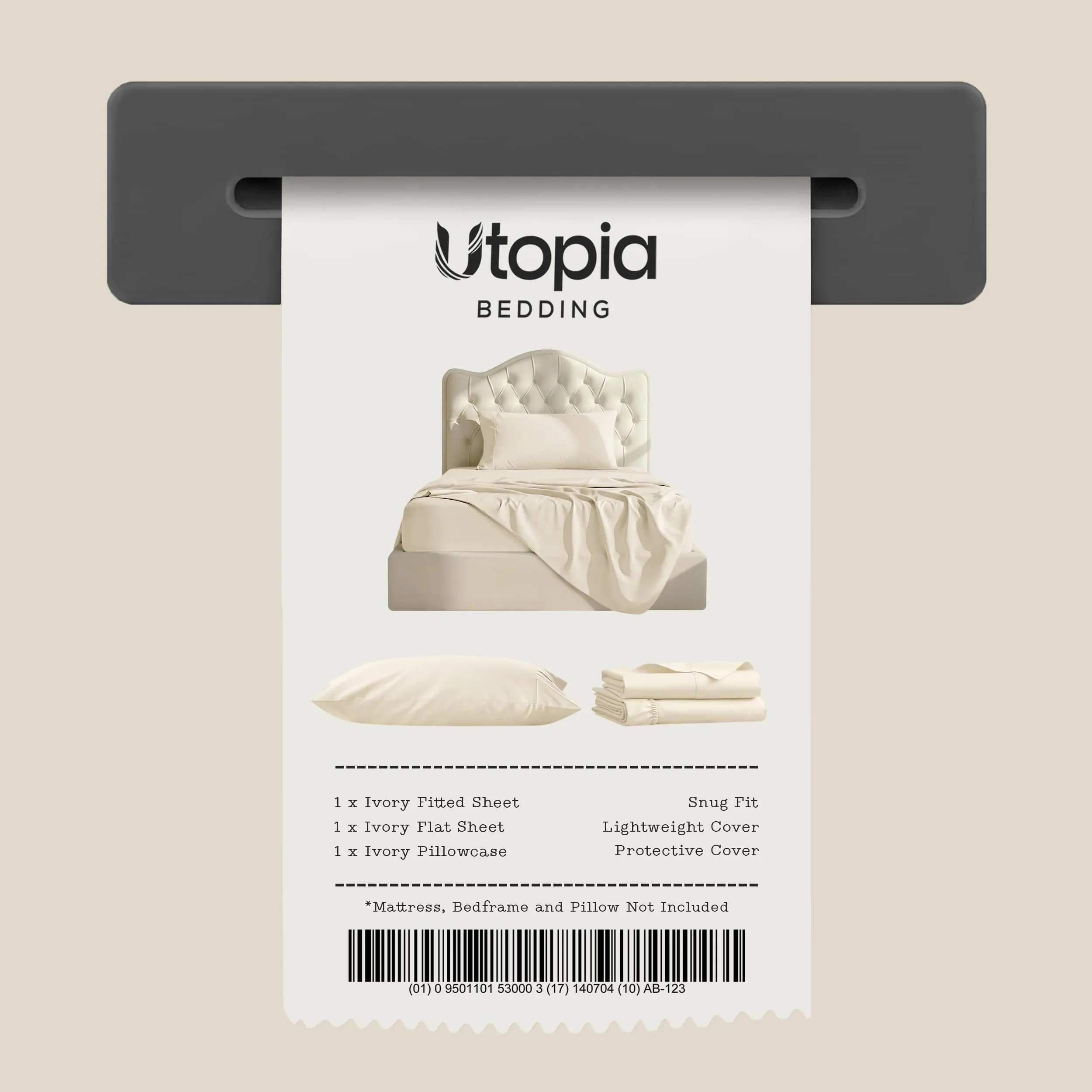 Utopia Bedding Set di lenzuola per letto singolo, 3 pezzi, Avorio, USA Twin - immagine 7