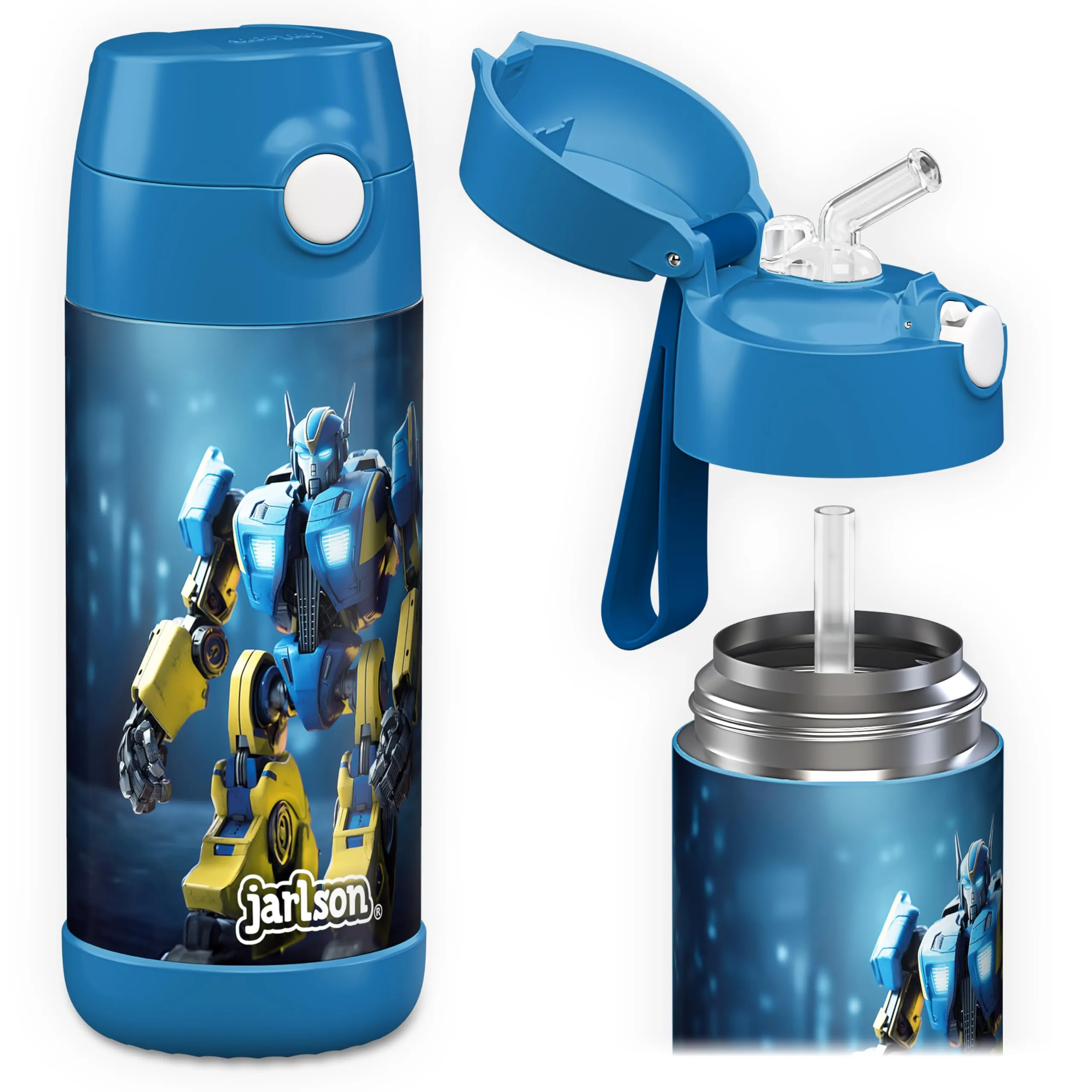Jarlson Borraccia Termica Bambini Charli 350ml con Cannuccia - Acciaio Inox (Robot) - immagine 1