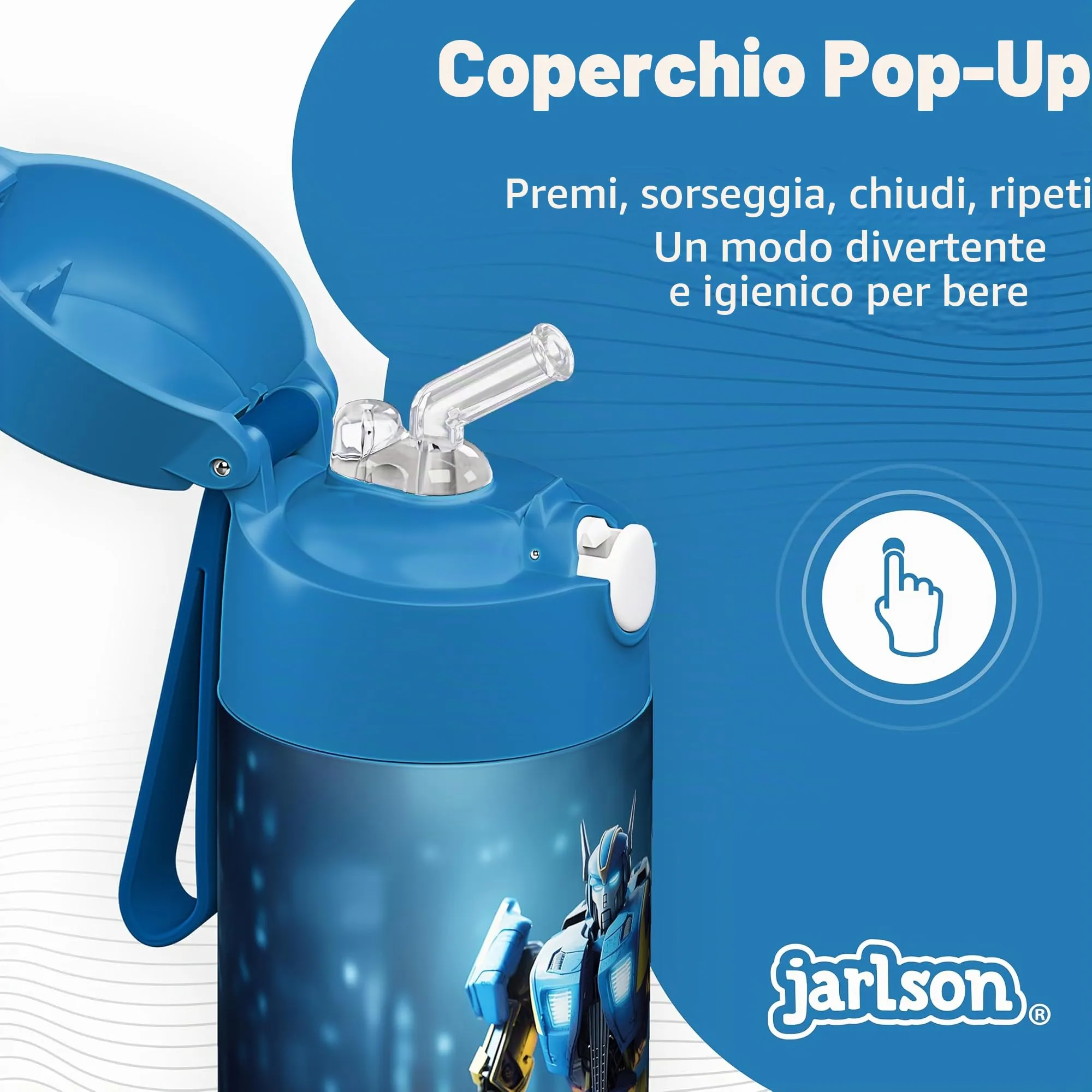 Jarlson Borraccia Termica Bambini Charli 350ml con Cannuccia - Acciaio Inox (Robot) - immagine 4