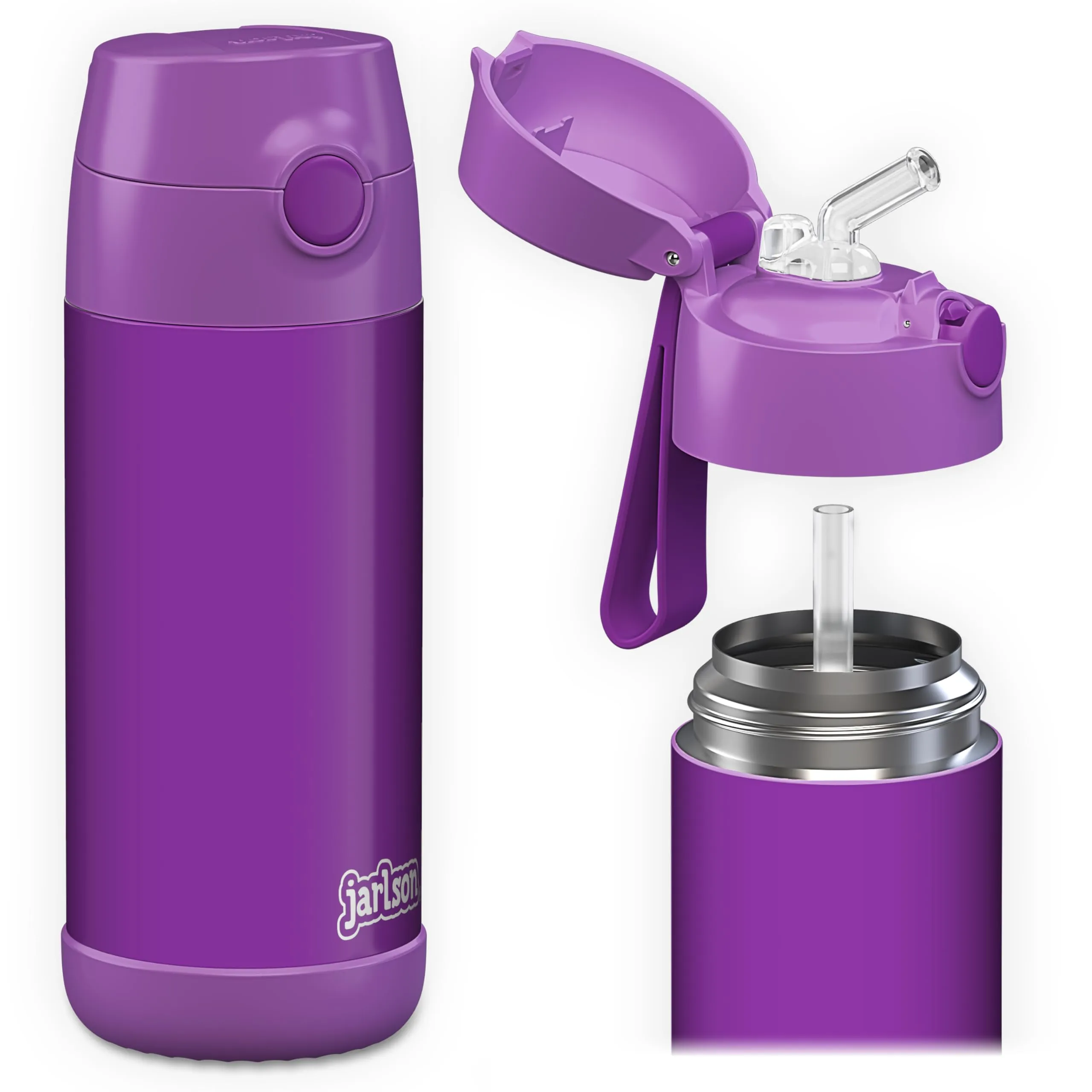 Jarlson Borraccia Termica Bambini Charli con Cannuccia, Acciaio Inox, 350ml, Viola - immagine 1