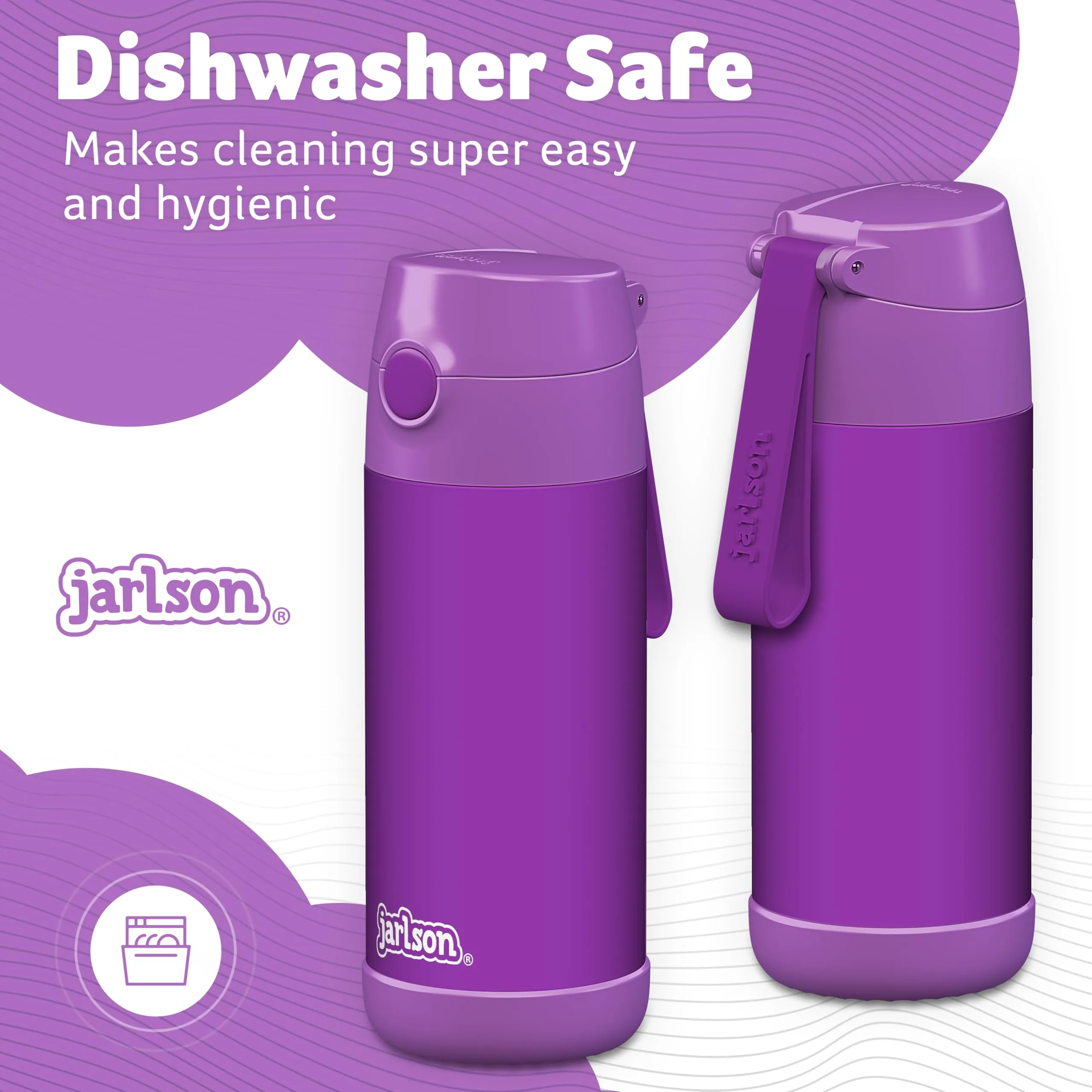 Jarlson Borraccia Termica Bambini Charli con Cannuccia, Acciaio Inox, 350ml, Viola - immagine 3