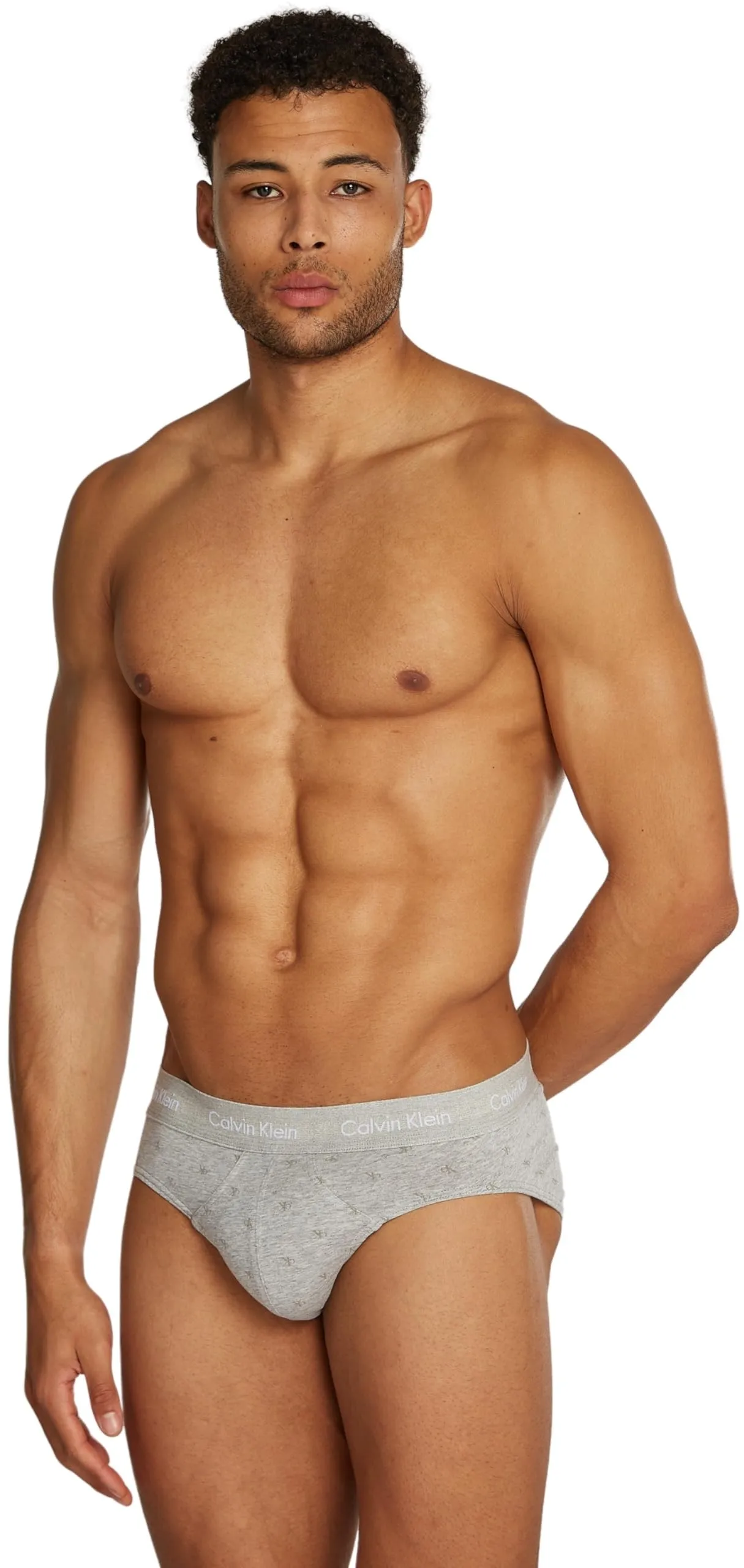 Calvin Klein Uomo Slip Hipster, Set da 3, Multicolore (Blk, Diamond Logo_Gr Heath, N Stone), S - immagine 7
