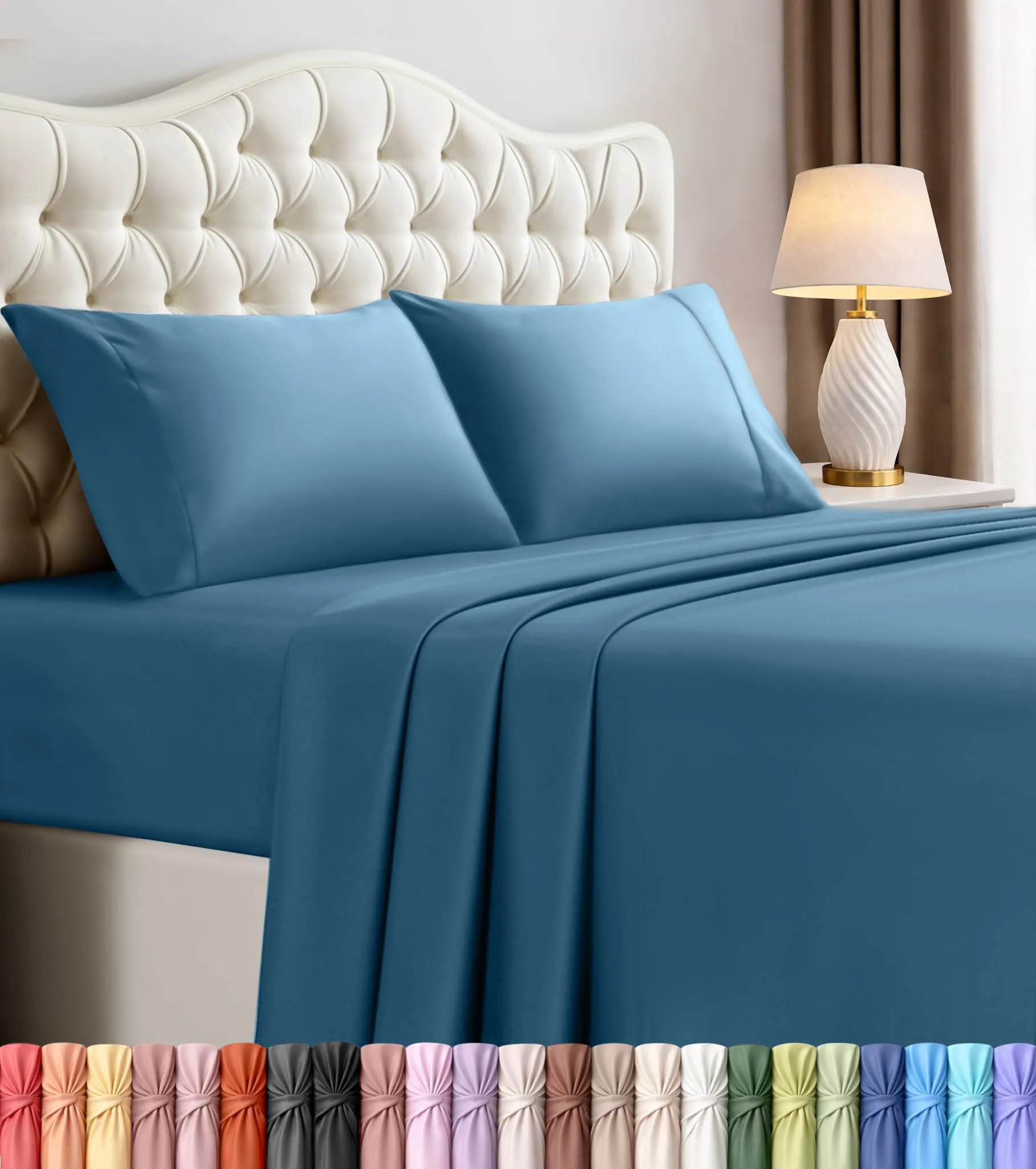 Utopia Bedding Set di lenzuola in microfibra, 4 pezzi, Queen Size, Blu Crepuscolo - immagine 1