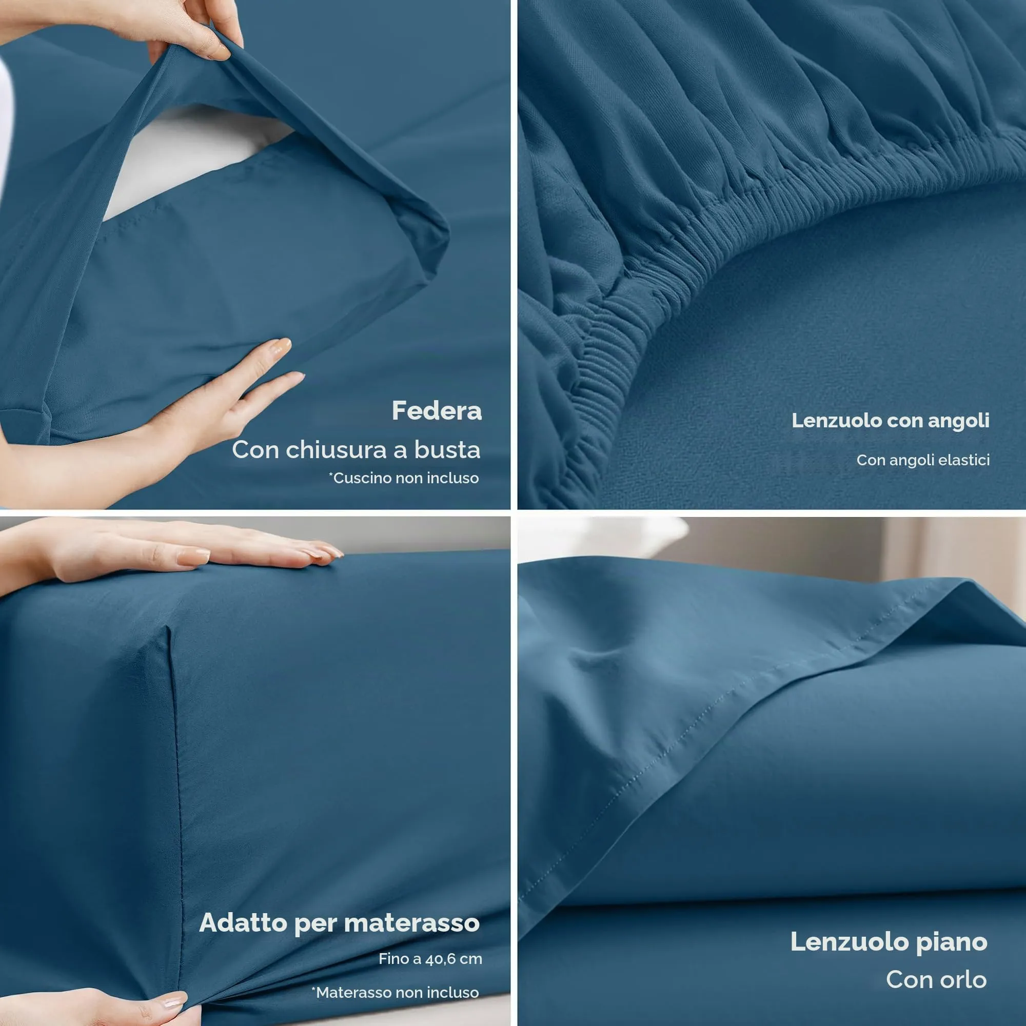 Utopia Bedding Set di lenzuola in microfibra, 4 pezzi, Queen Size, Blu Crepuscolo - immagine 3